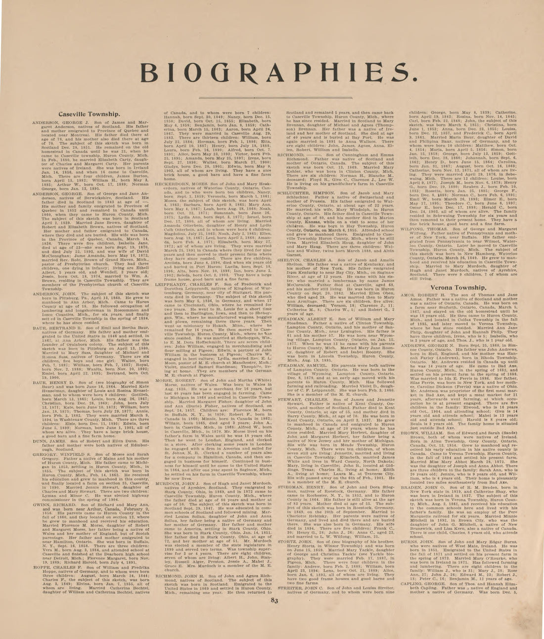Biographies, P.1 from Plat Book of Huron County, Michigan : Also Patron&