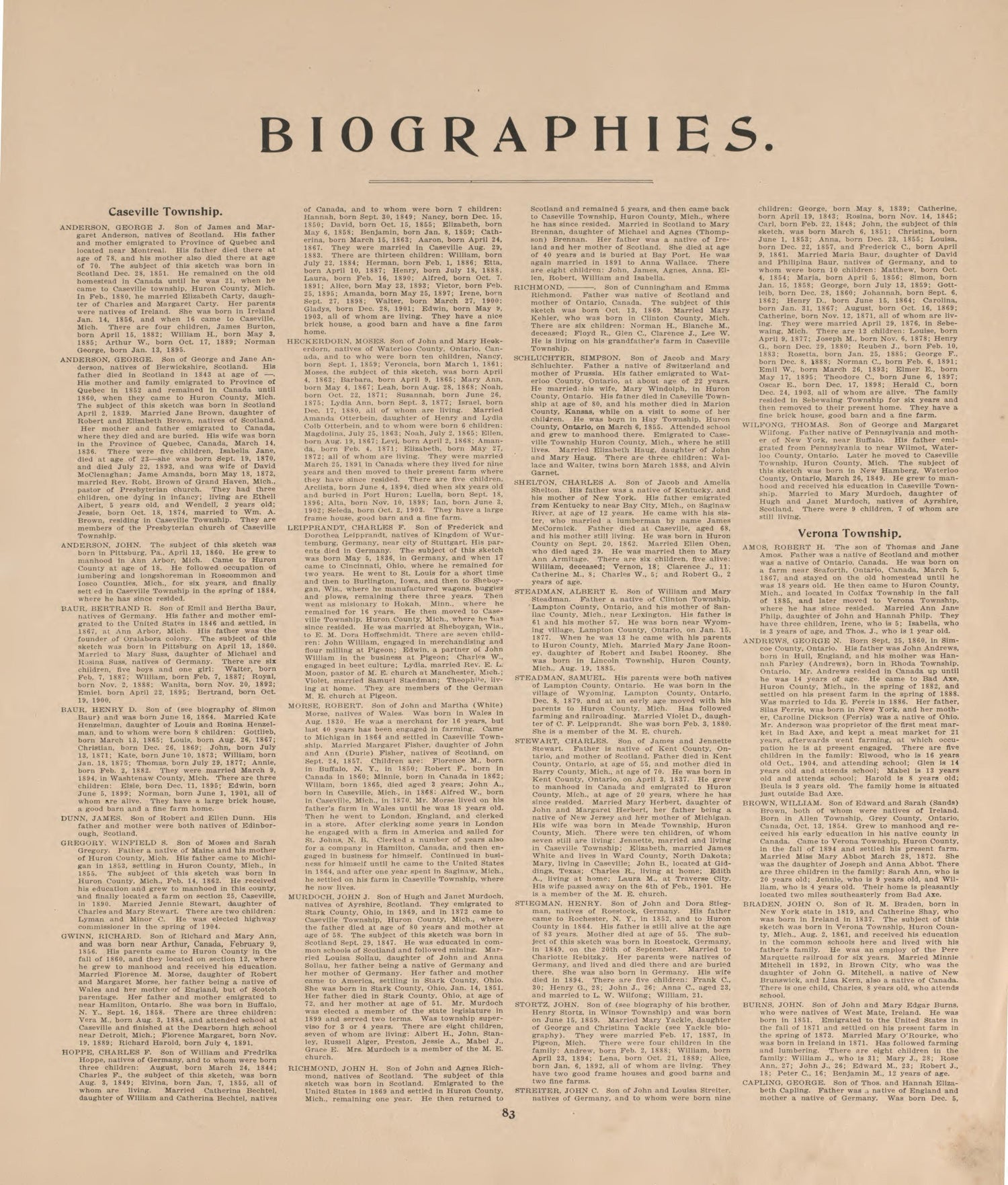 Biographies, P.1 from Plat Book of Huron County, Michigan : Also Patron&