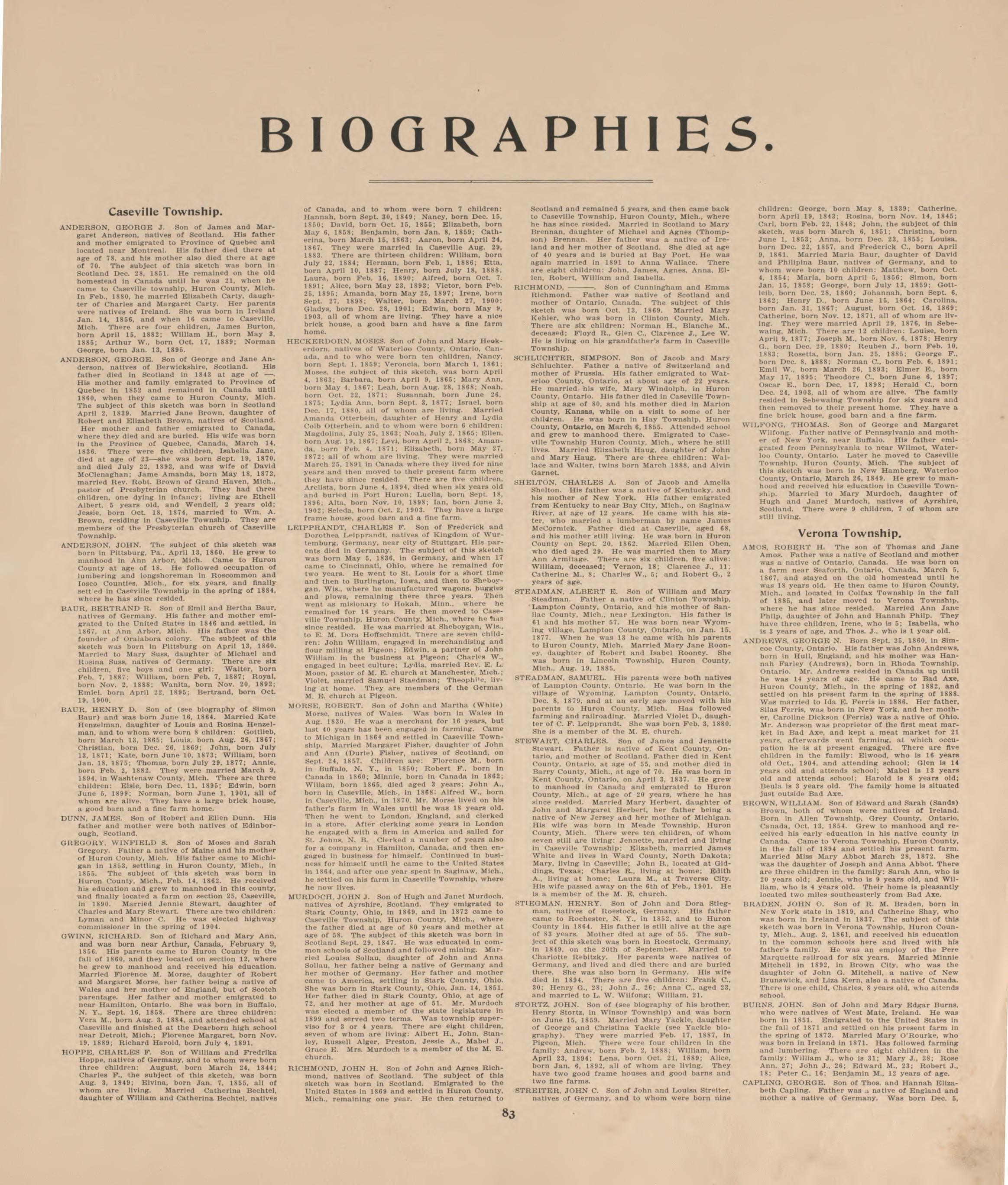 Biographies, P.1 from Plat Book of Huron County, Michigan : Also Patron&