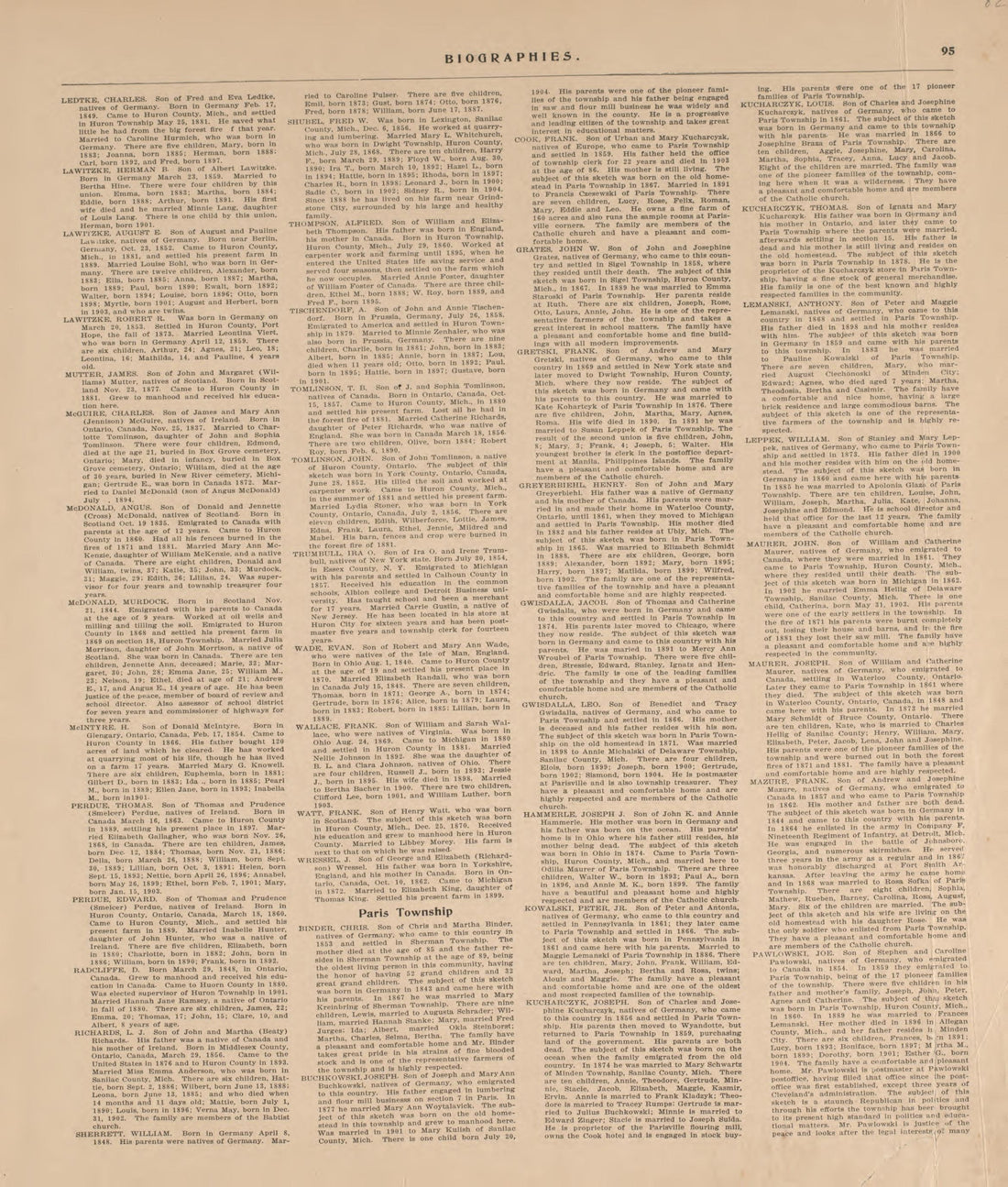 Biographies, P.13 from Plat Book of Huron County, Michigan : Also Patron&