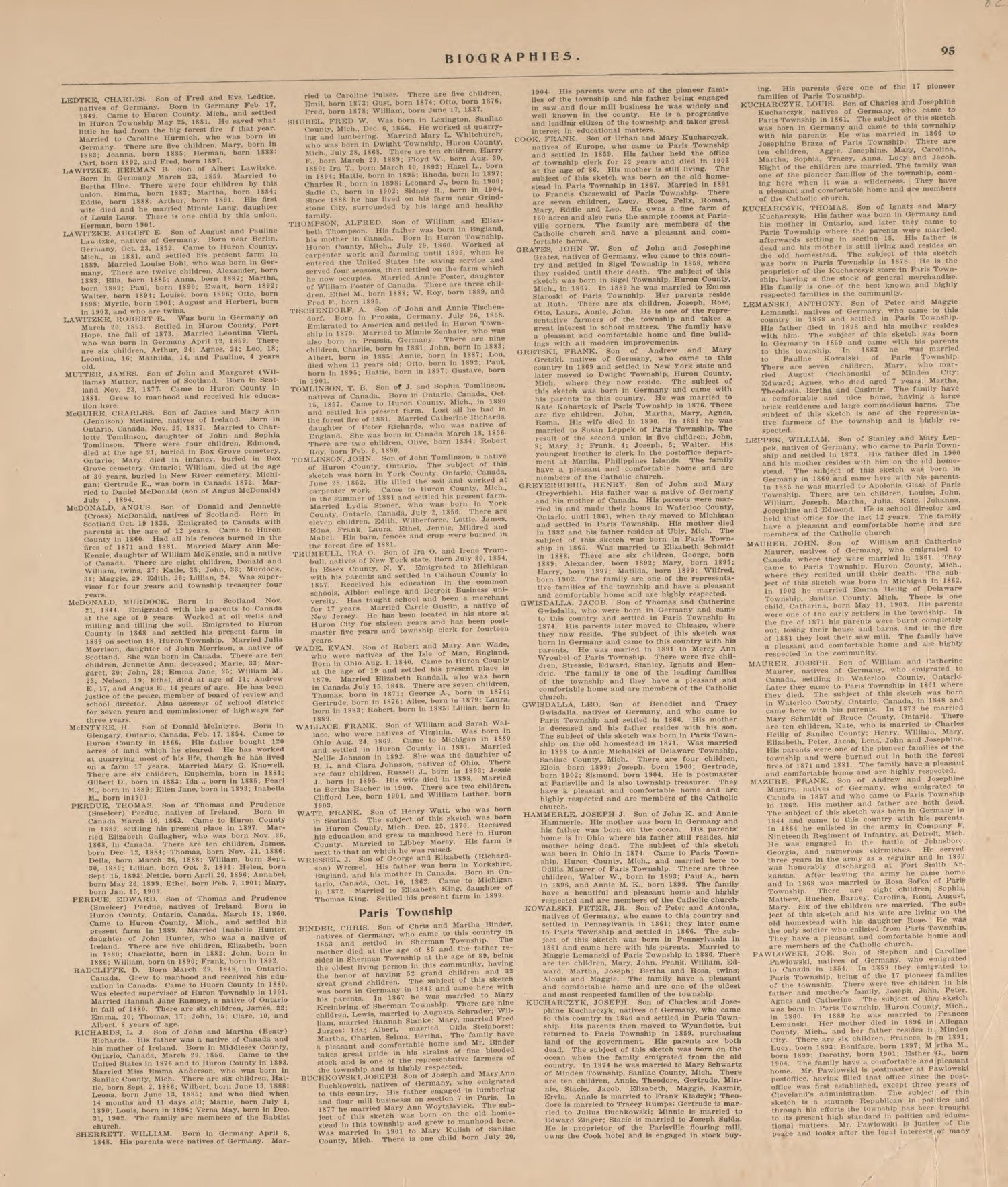 Biographies, P.13 from Plat Book of Huron County, Michigan : Also Patron&