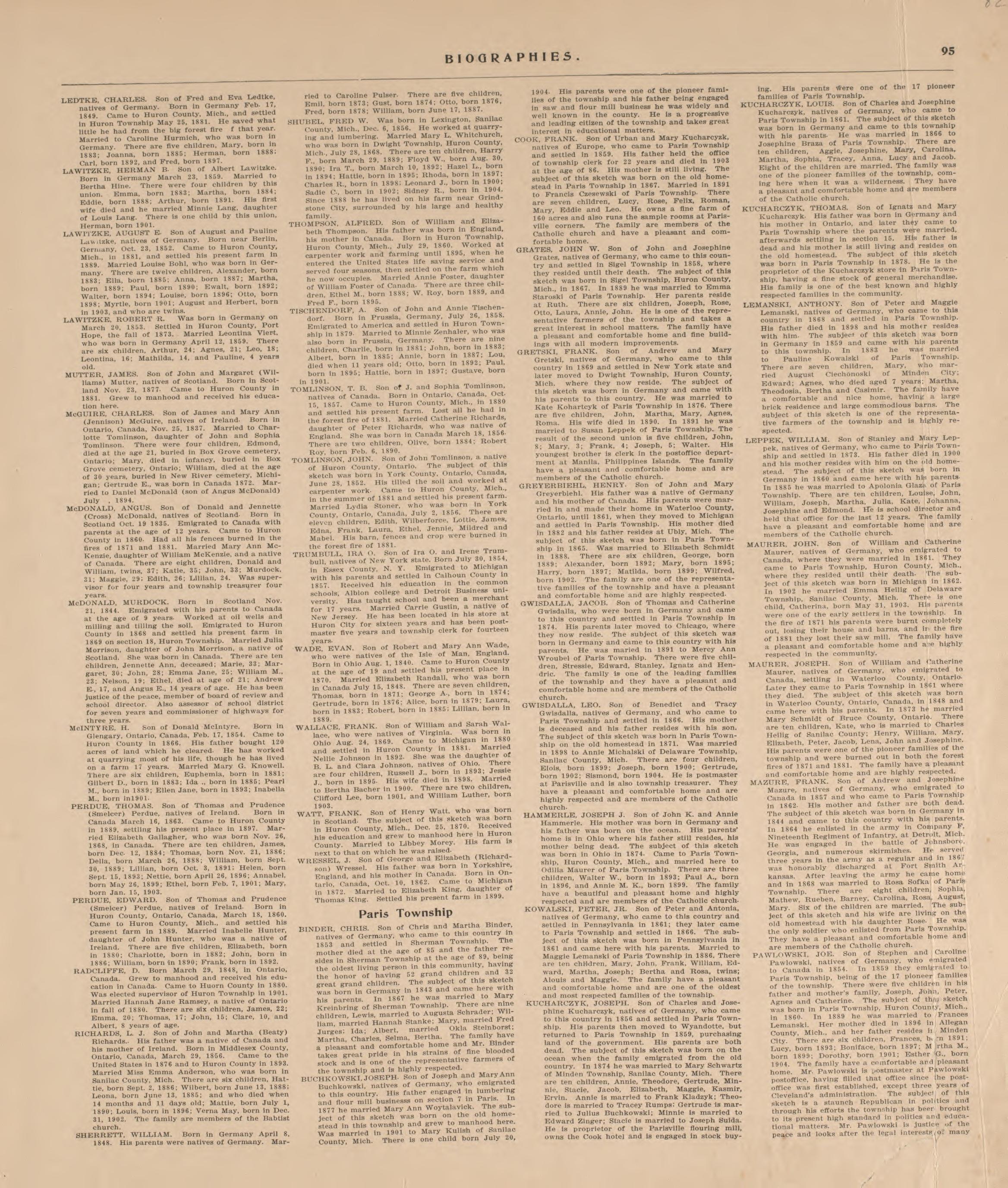 Biographies, P.13 from Plat Book of Huron County, Michigan : Also Patron&