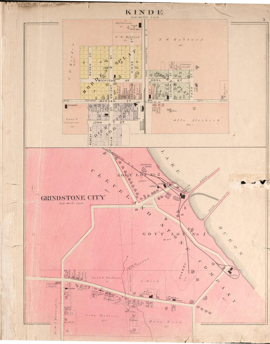 Kinde and Grindstone City from Plat Book of Huron County, Michigan : Also Patron&