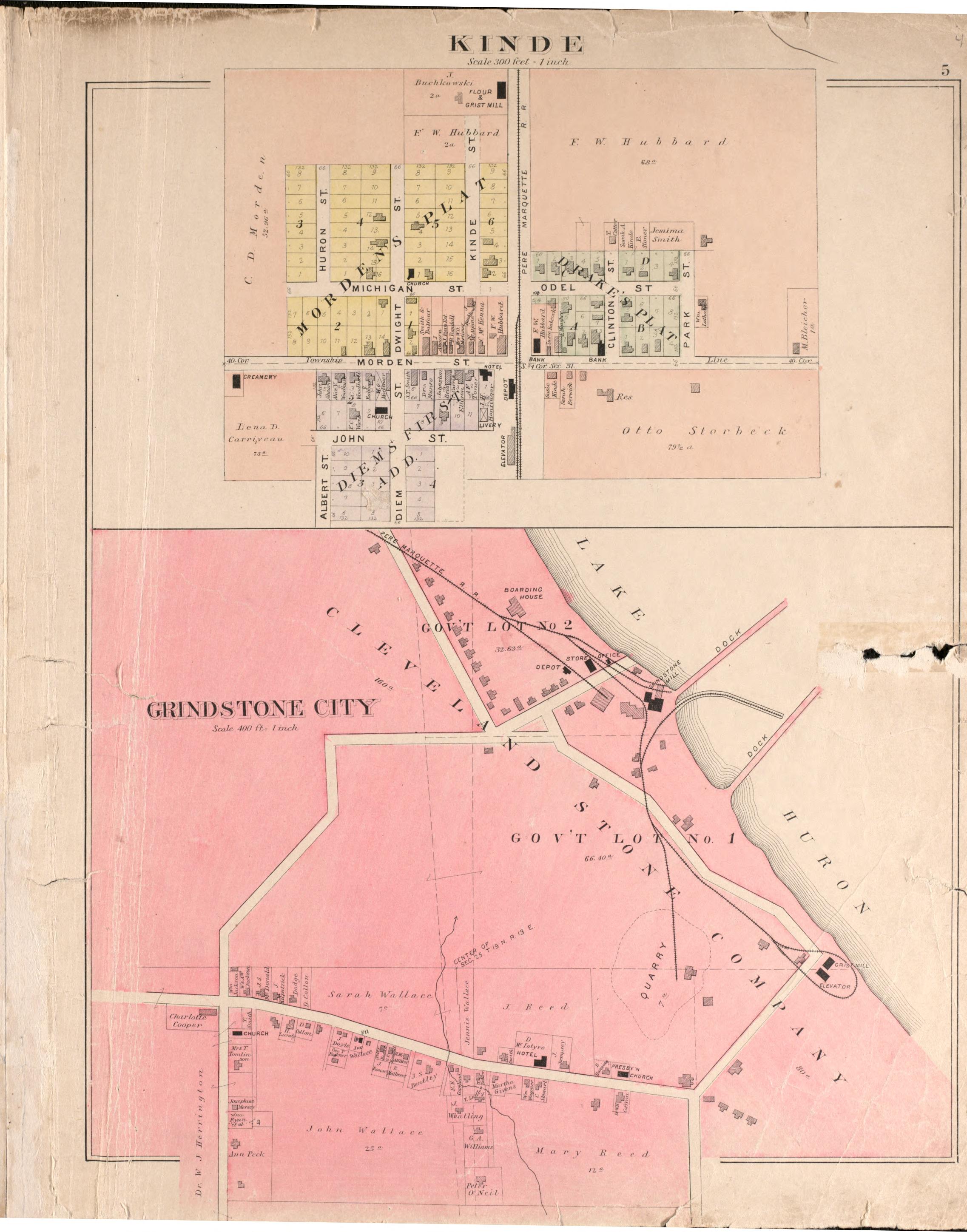 Kinde and Grindstone City from Plat Book of Huron County, Michigan : Also Patron&