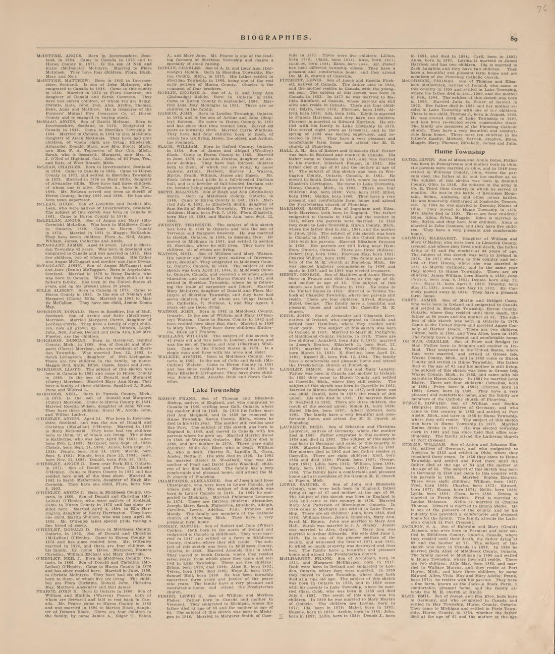 Biographies, P.7 from Plat Book of Huron County, Michigan : Also Patron&