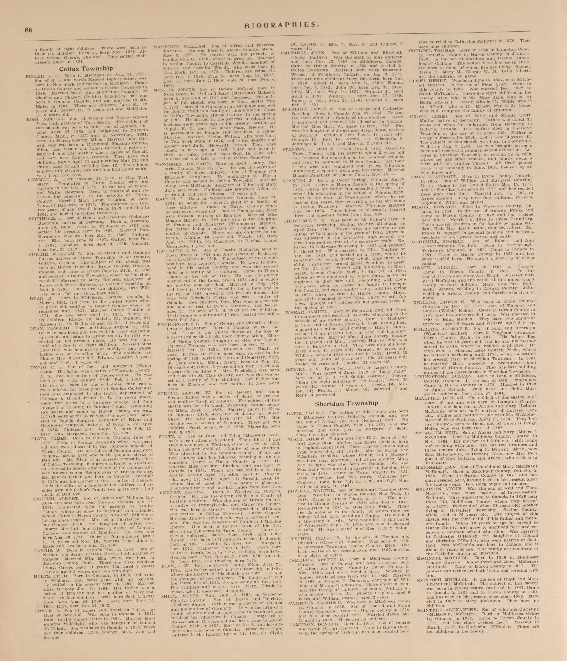 Biographies, P.6 from Plat Book of Huron County, Michigan : Also Patron&