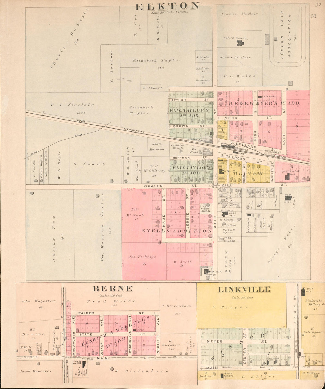 Berne, Ekton, Linkville from Plat Book of Huron County, Michigan : Also Patron&