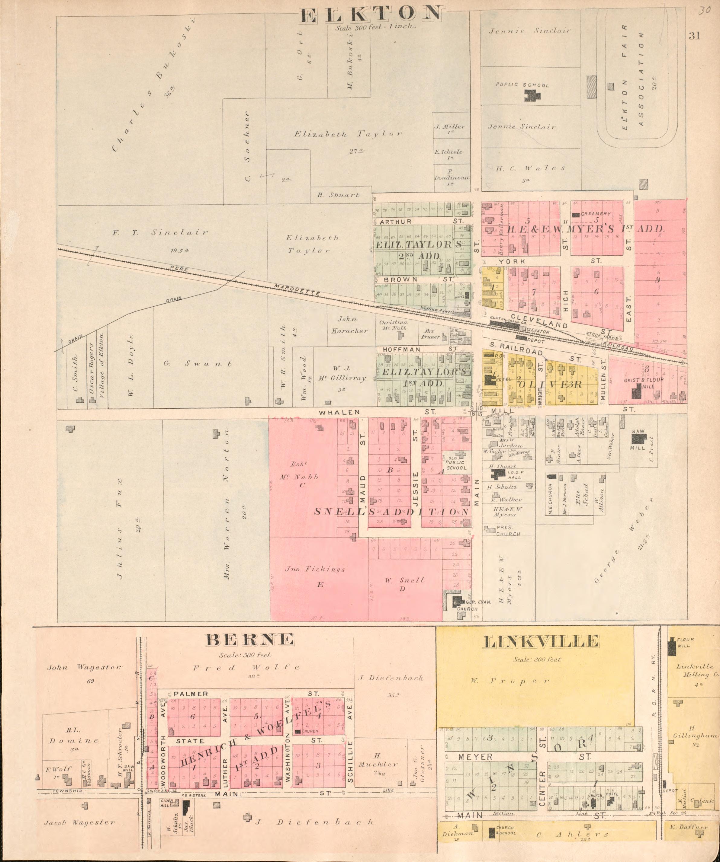 Berne, Ekton, Linkville from Plat Book of Huron County, Michigan : Also Patron&