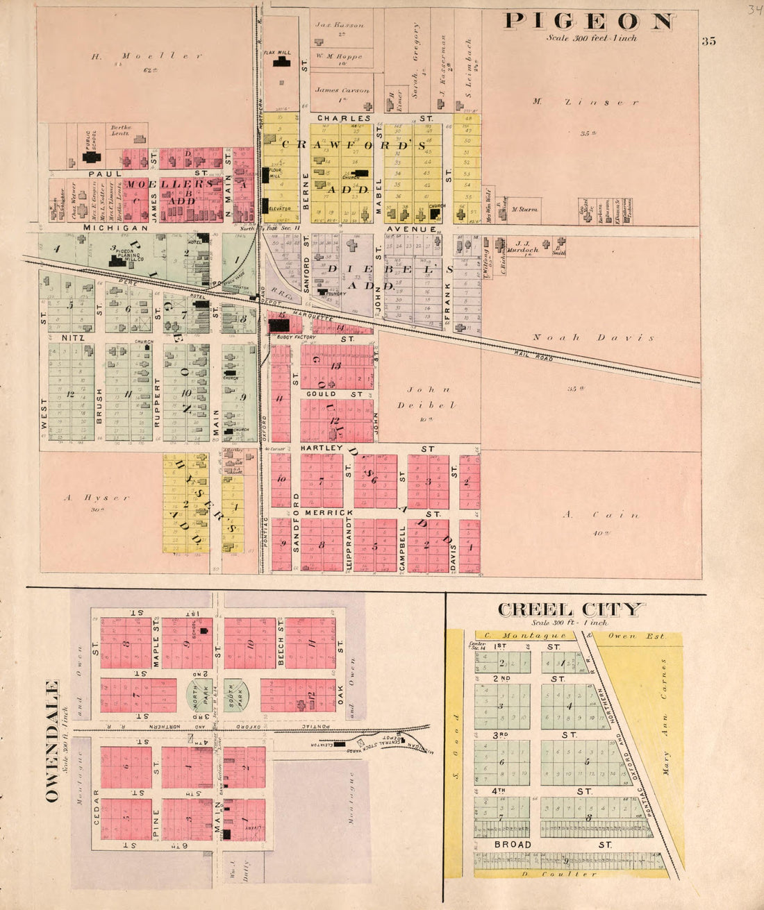 Owendale, Pigeon, Creel City from Plat Book of Huron County, Michigan : Also Patron&