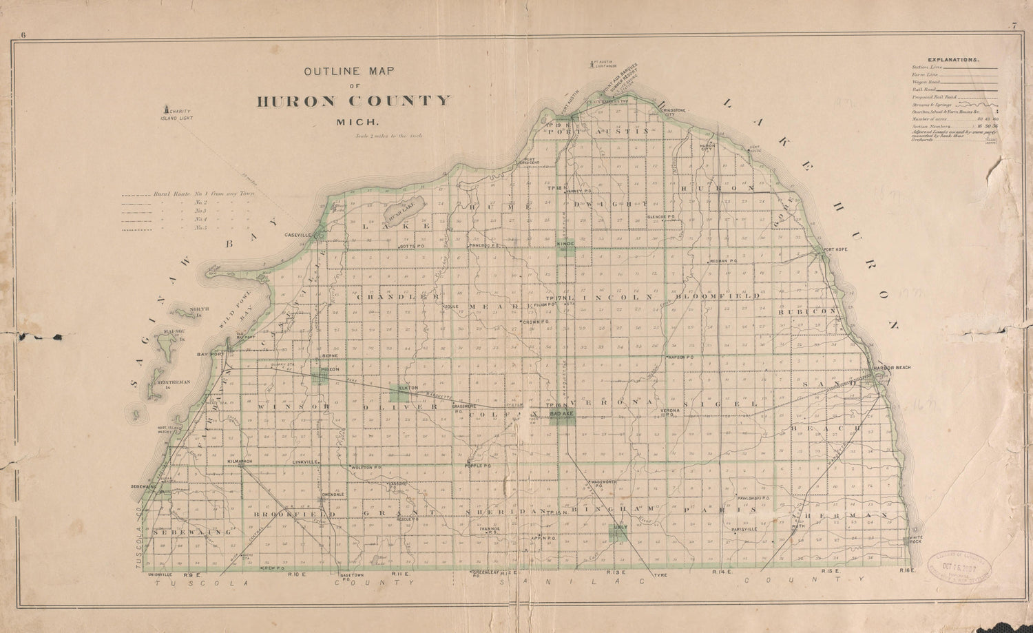 Outline Map of Huron County from Plat Book of Huron County, Michigan : Also Patron&