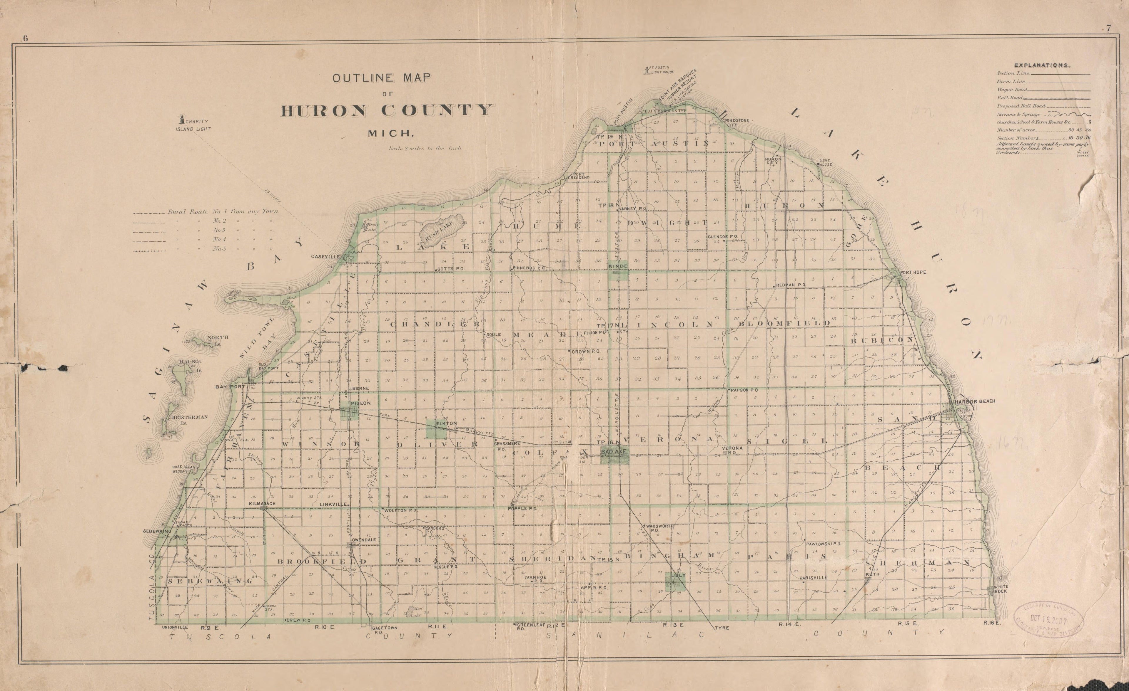 Outline Map of Huron County from Plat Book of Huron County, Michigan : Also Patron&