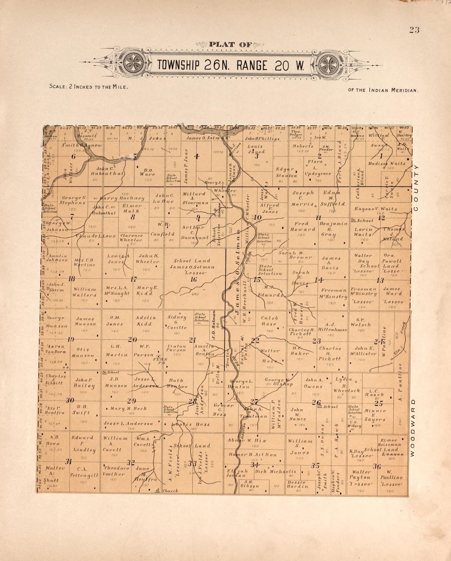 Township 26 Range 20 W from Plat Book of Harper County, Oklahoma : Containing Maps of Villages, Cities and Townships of the County, and of the State, United States and World : Portraits of Representative Citizens and Leading … 1910 by Relic Map Company