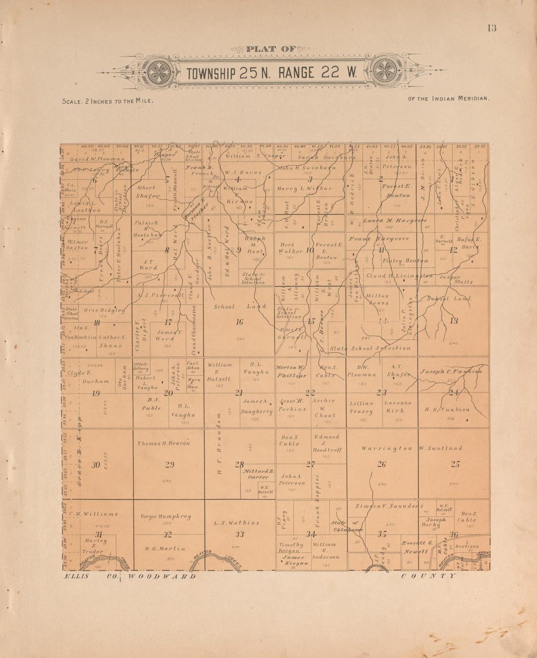 Township 25 Range 22 W from Plat Book of Harper County, Oklahoma : Containing Maps of Villages, Cities and Townships of the County, and of the State, United States and World : Portraits of Representative Citizens and Leading … 1910 by Relic Map Company