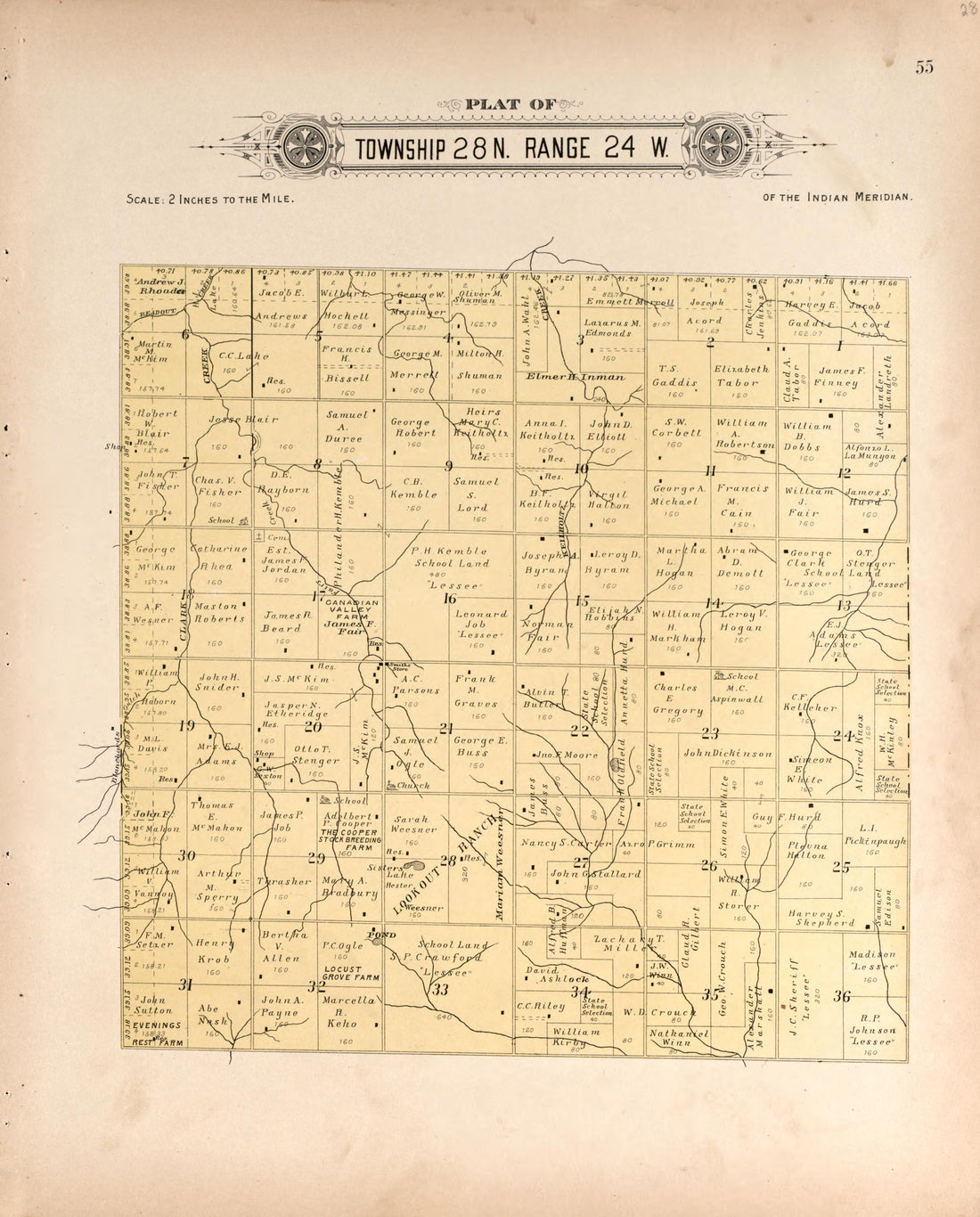 Township 28 Range 24 W from Plat Book of Harper County, Oklahoma : Containing Maps of Villages, Cities and Townships of the County, and of the State, United States and World : Portraits of Representative Citizens and Leading … 1910 by Relic Map Company