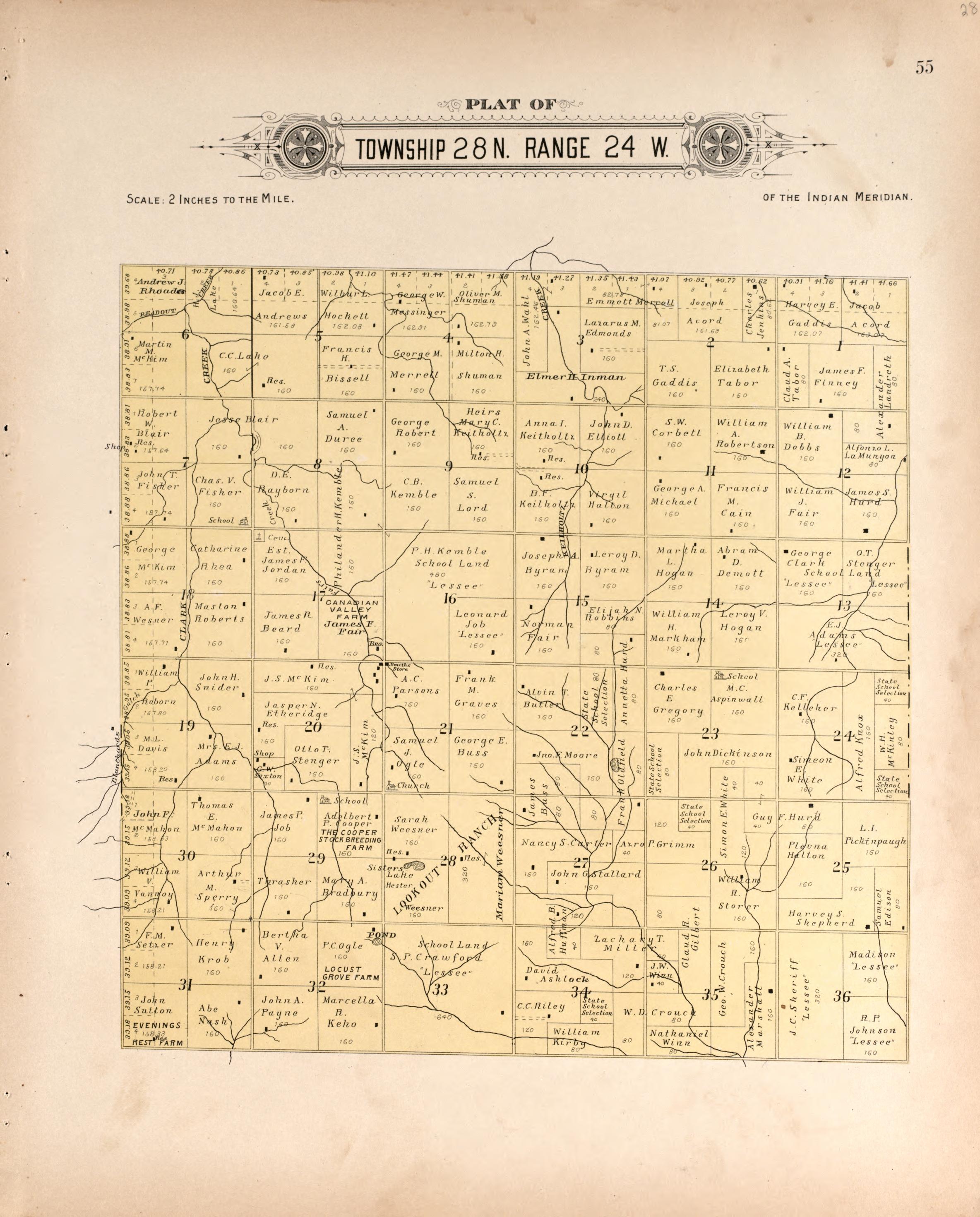 Township 28 Range 24 W from Plat Book of Harper County, Oklahoma : Containing Maps of Villages, Cities and Townships of the County, and of the State, United States and World : Portraits of Representative Citizens and Leading … 1910 by Relic Map Company