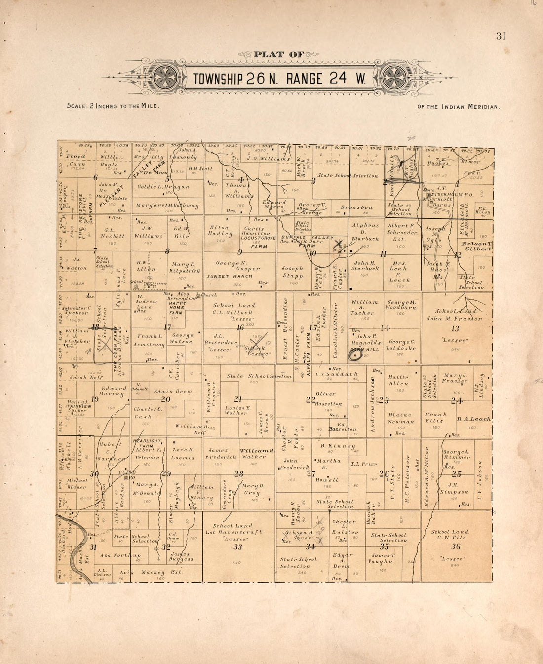 Township 26 Range 24 W from Plat Book of Harper County, Oklahoma : Containing Maps of Villages, Cities and Townships of the County, and of the State, United States and World : Portraits of Representative Citizens and Leading … 1910 by Relic Map Company