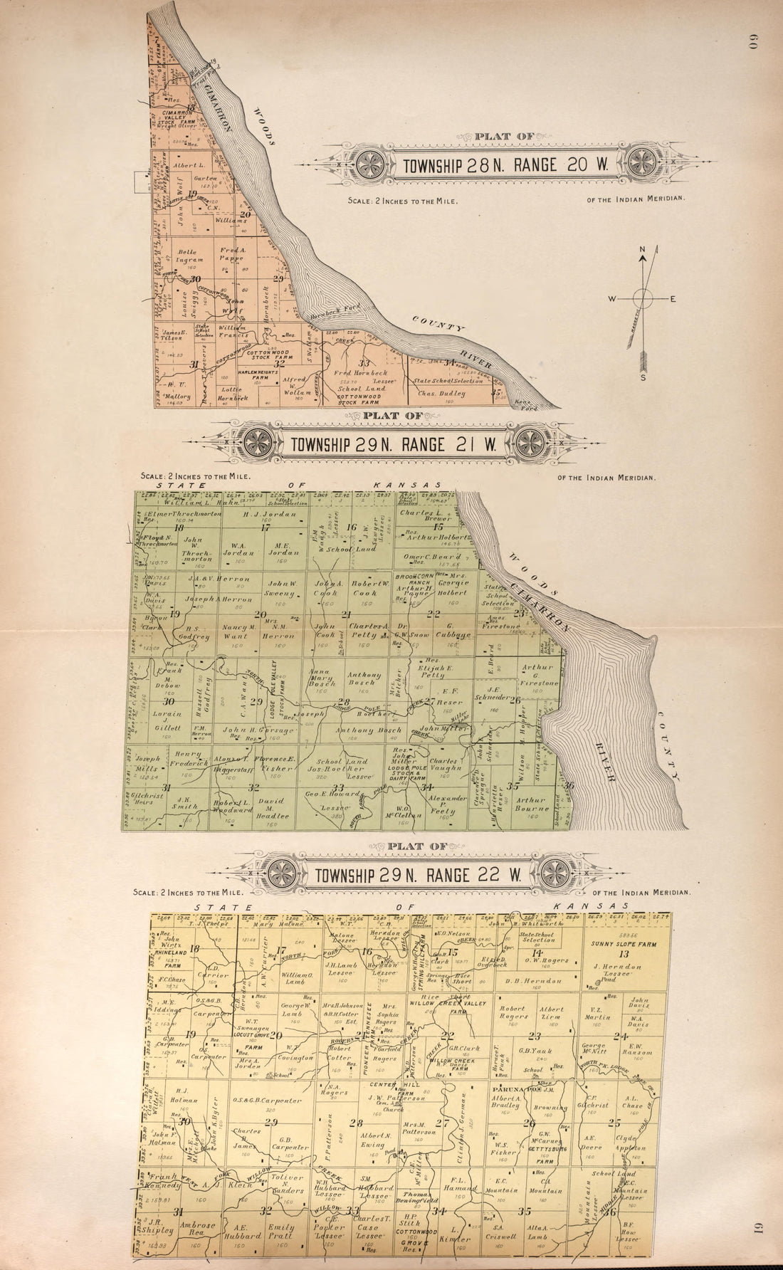 Township 28 Range 20 W/ Township 29 Range 21 and 22 W from Plat Book of Harper County, Oklahoma : Containing Maps of Villages, Cities and Townships of the County, and of the State, United States and World : Portraits of Representative Citizens and Lea... by Relic Map Company