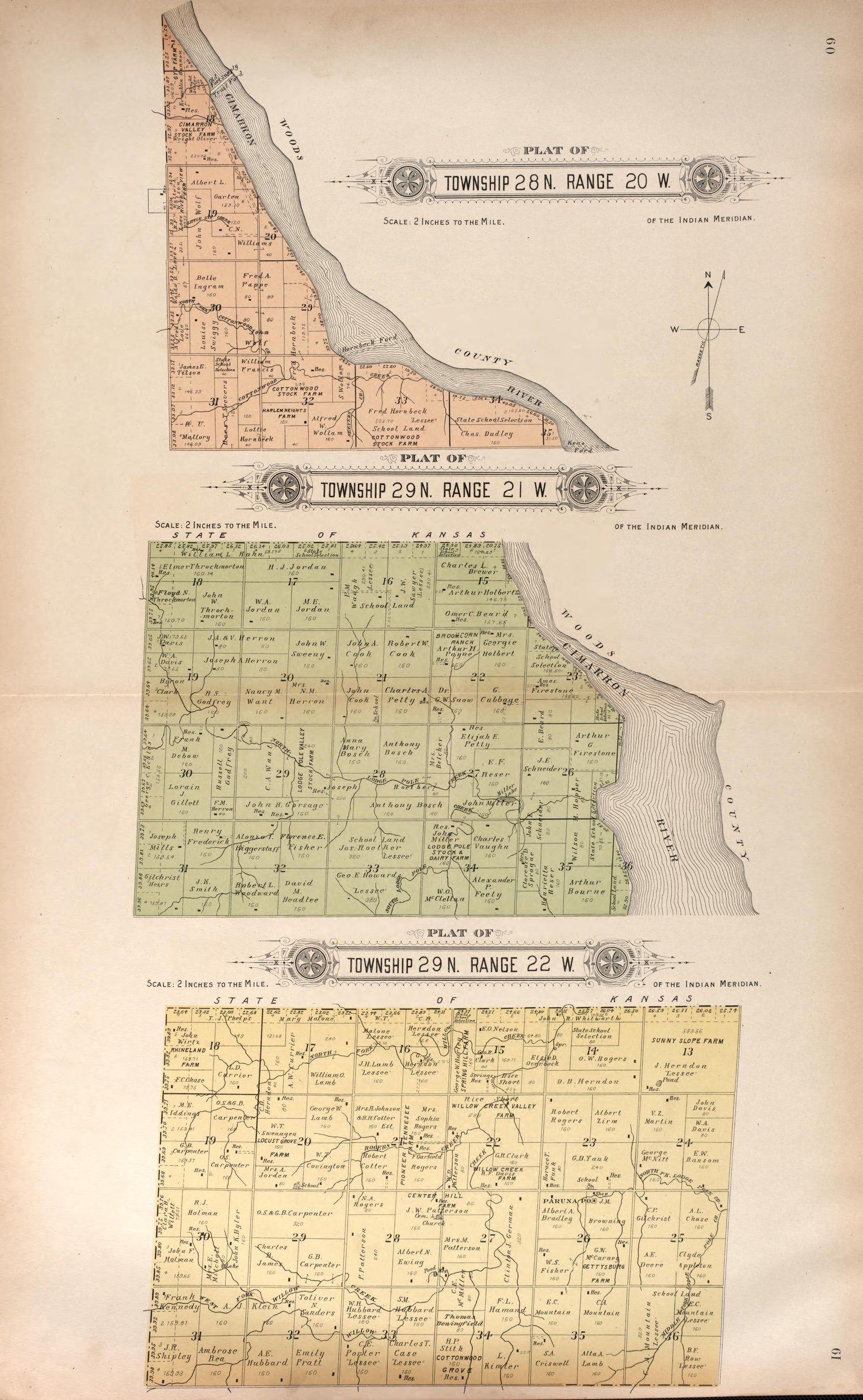 Township 28 Range 20 W/ Township 29 Range 21 and 22 W from Plat Book of Harper County, Oklahoma : Containing Maps of Villages, Cities and Townships of the County, and of the State, United States and World : Portraits of Representative Citizens and Lea... by Relic Map Company