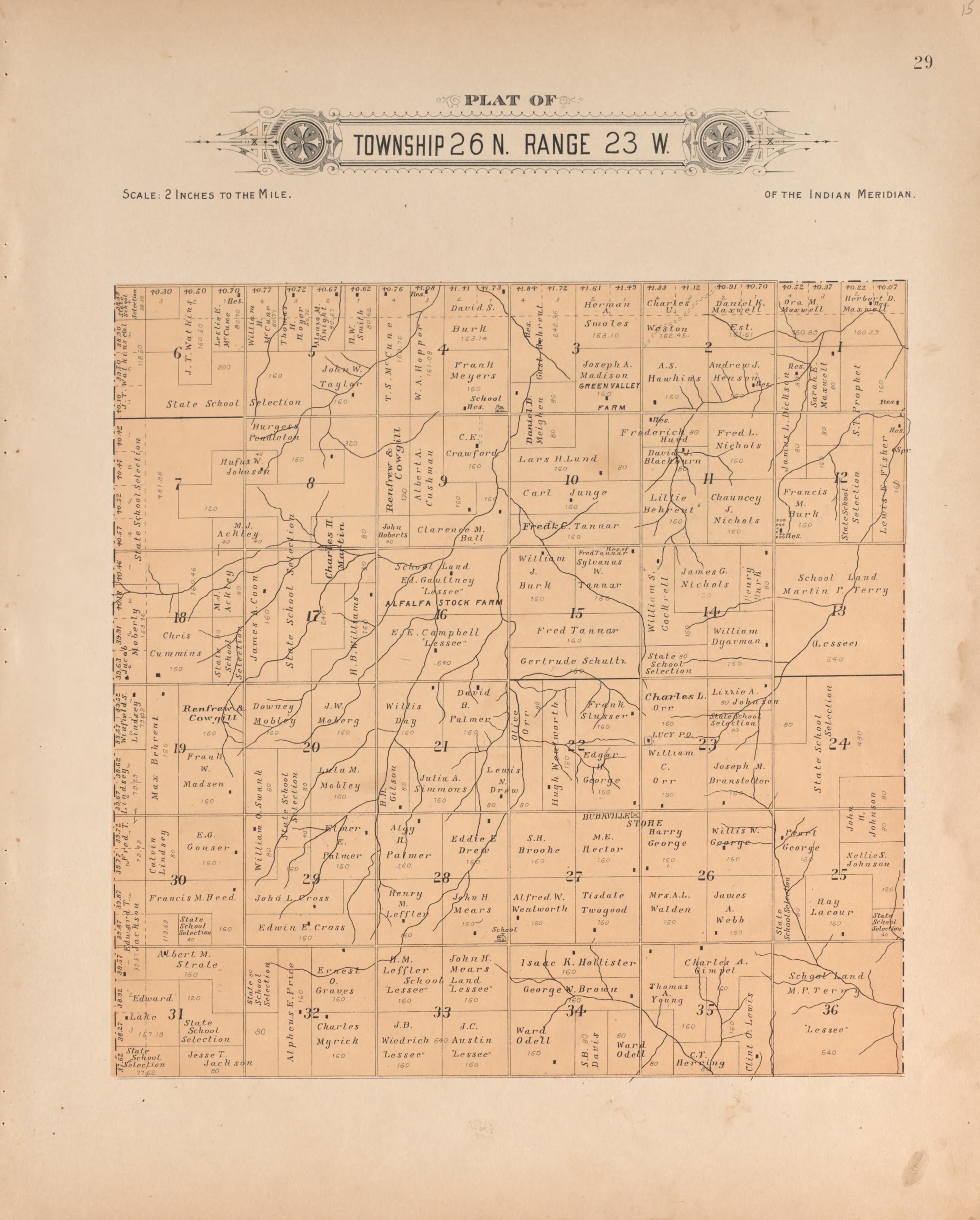 Township 26 Range 23 W from Plat Book of Harper County, Oklahoma : Containing Maps of Villages, Cities and Townships of the County, and of the State, United States and World : Portraits of Representative Citizens and Leading … 1910 by Relic Map Company