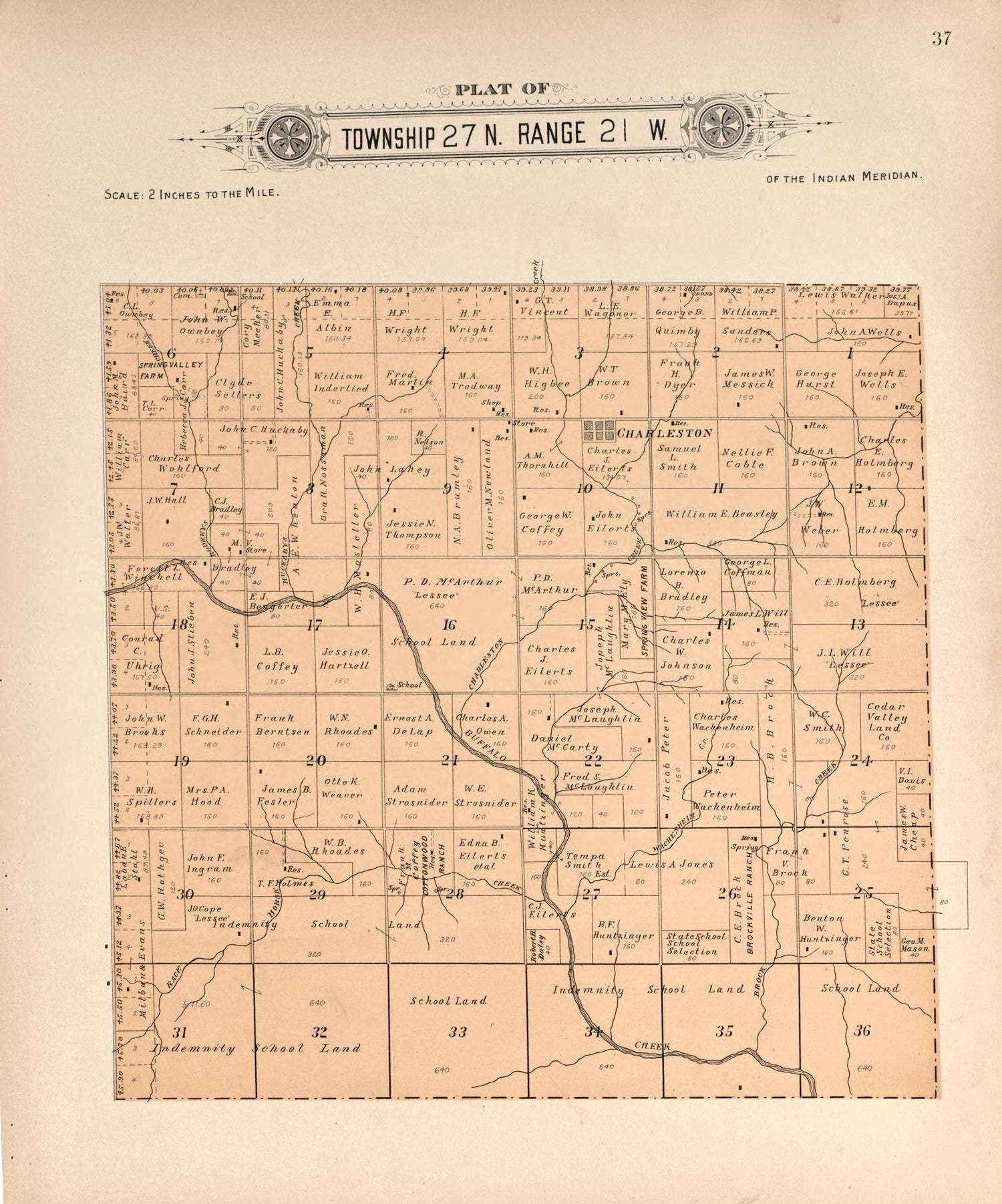 Township 27 Range 21 W from Plat Book of Harper County, Oklahoma : Containing Maps of Villages, Cities and Townships of the County, and of the State, United States and World : Portraits of Representative Citizens and Leading … 1910 by Relic Map Company