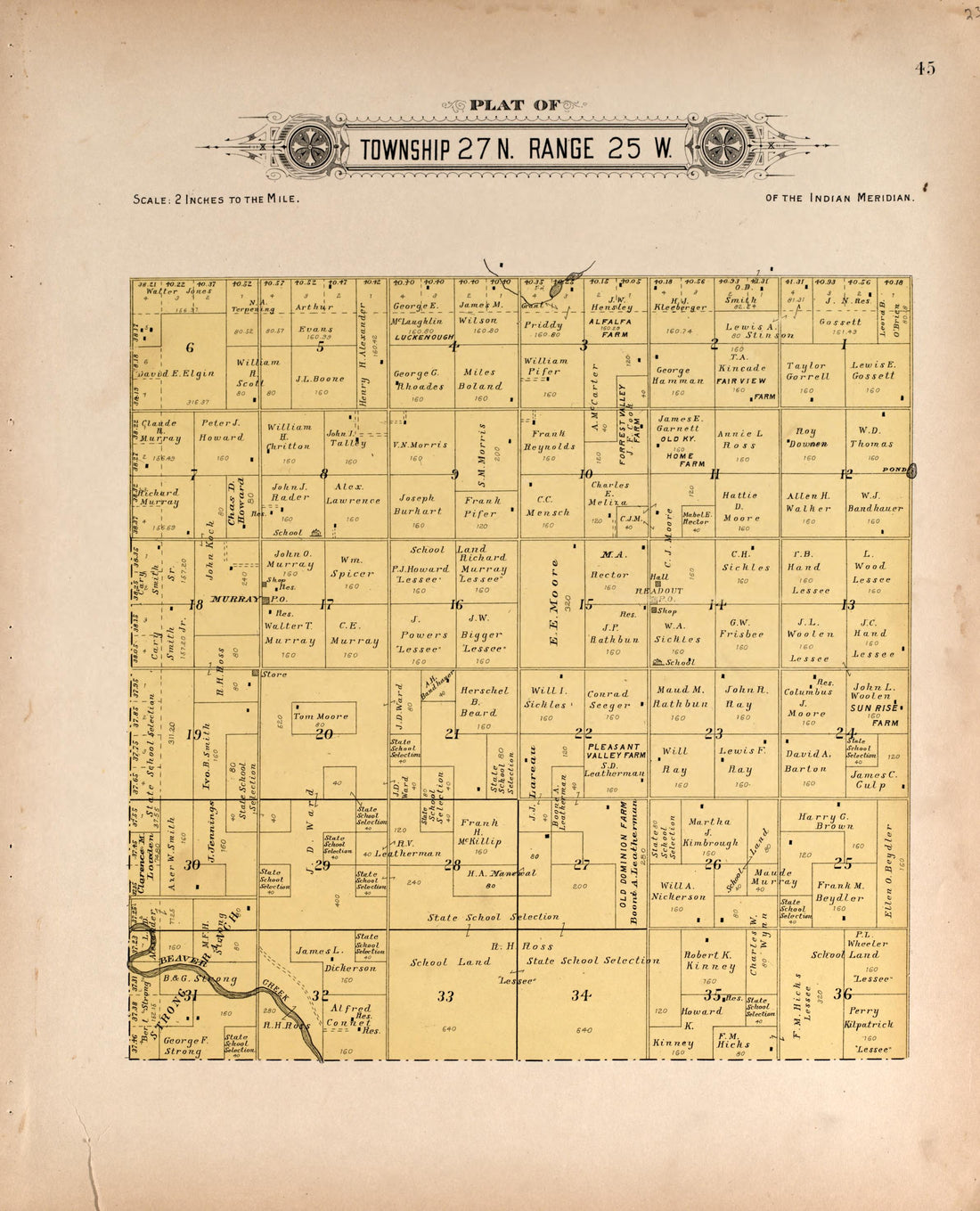Township 27 Range 25 W from Plat Book of Harper County, Oklahoma : Containing Maps of Villages, Cities and Townships of the County, and of the State, United States and World : Portraits of Representative Citizens and Leading … 1910 by Relic Map Company