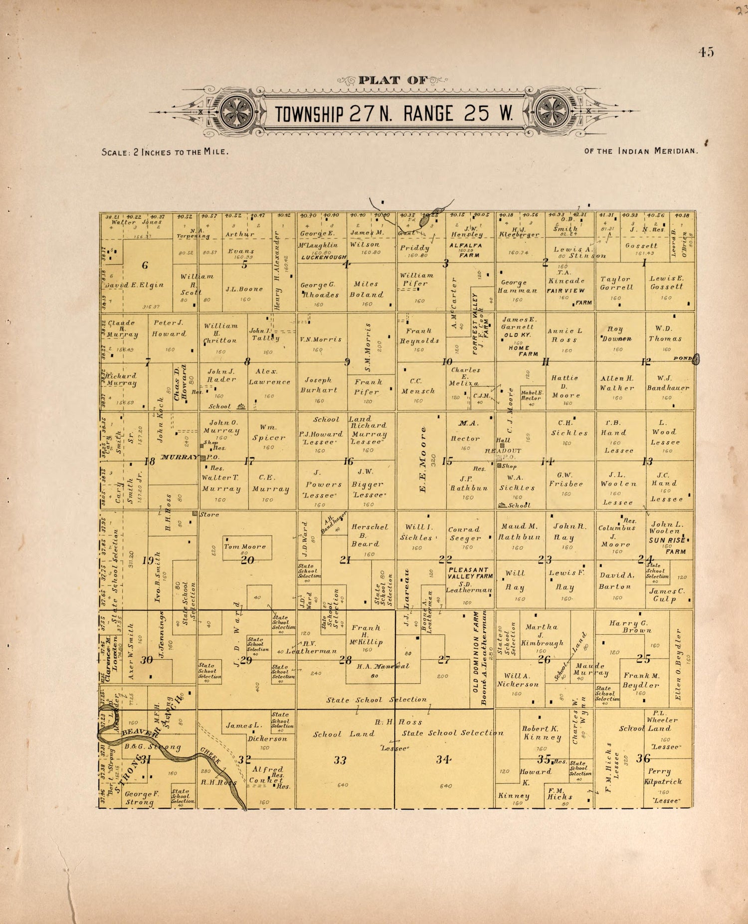 Township 27 Range 25 W from Plat Book of Harper County, Oklahoma : Containing Maps of Villages, Cities and Townships of the County, and of the State, United States and World : Portraits of Representative Citizens and Leading … 1910 by Relic Map Company
