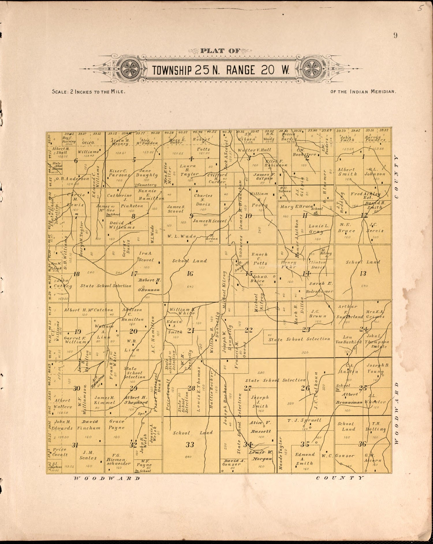 Township 25 Range 20 W from Plat Book of Harper County, Oklahoma : Containing Maps of Villages, Cities and Townships of the County, and of the State, United States and World : Portraits of Representative Citizens and Leading … 1910 by Relic Map Company