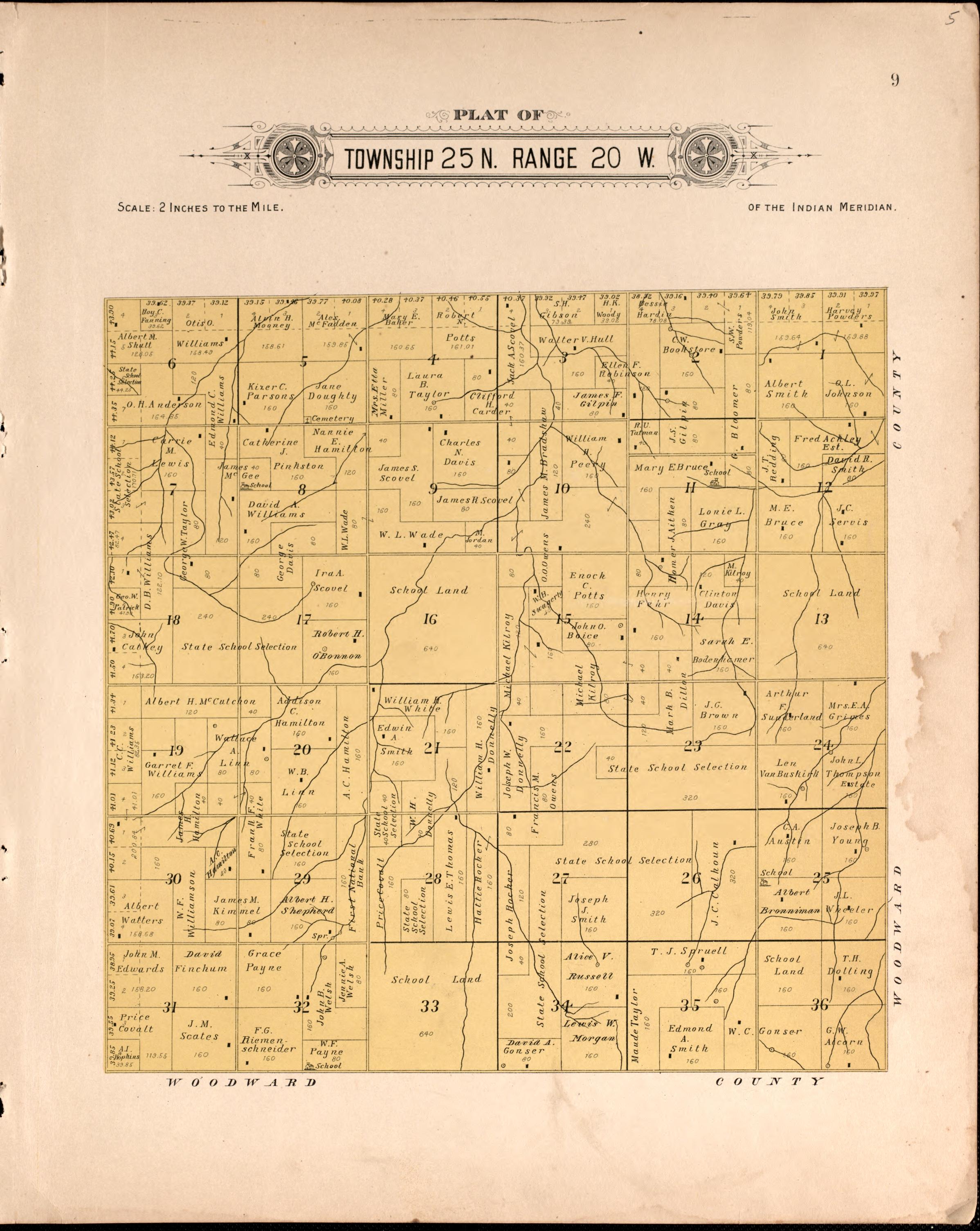 Township 25 Range 20 W from Plat Book of Harper County, Oklahoma : Containing Maps of Villages, Cities and Townships of the County, and of the State, United States and World : Portraits of Representative Citizens and Leading … 1910 by Relic Map Company