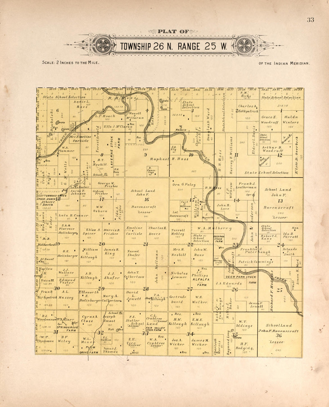 Township 26 Range 25 W from Plat Book of Harper County, Oklahoma : Containing Maps of Villages, Cities and Townships of the County, and of the State, United States and World : Portraits of Representative Citizens and Leading … 1910 by Relic Map Company