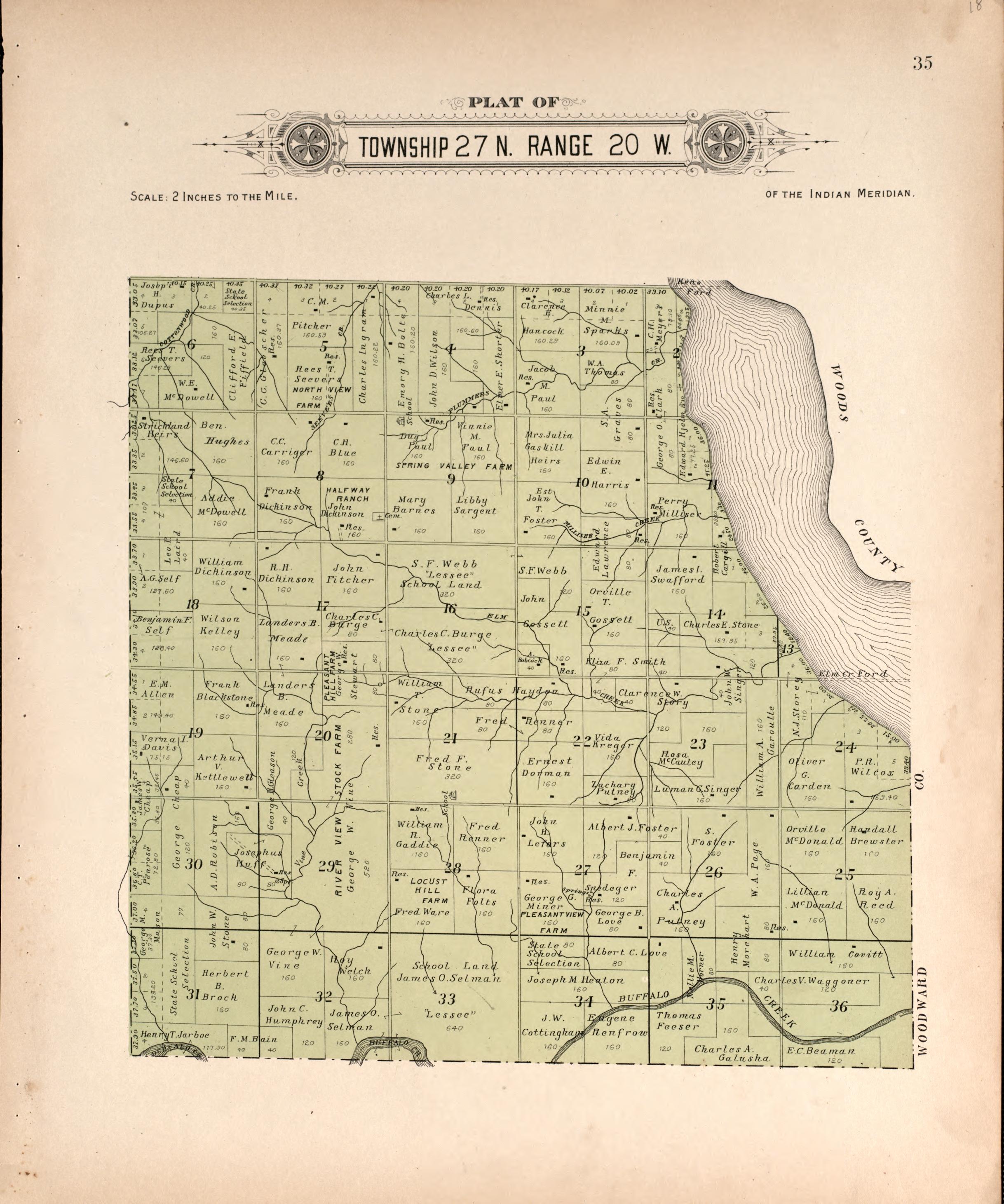 Township 27 Range 20 W from Plat Book of Harper County, Oklahoma : Containing Maps of Villages, Cities and Townships of the County, and of the State, United States and World : Portraits of Representative Citizens and Leading … 1910 by Relic Map Company