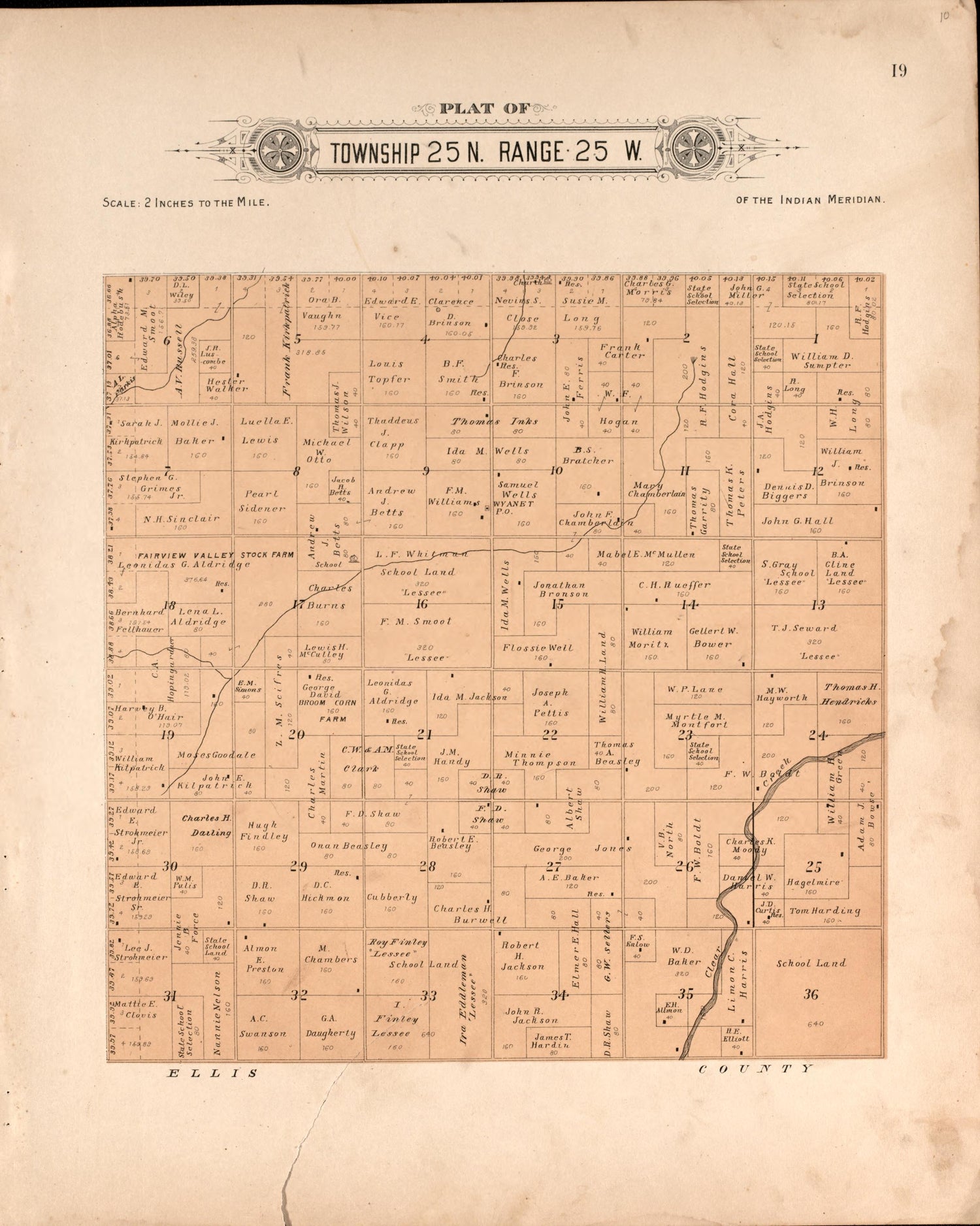 Township 25 25 Range W from Plat Book of Harper County, Oklahoma : Containing Maps of Villages, Cities and Townships of the County, and of the State, United States and World : Portraits of Representative Citizens and Leading … 1910 by Relic Map Company