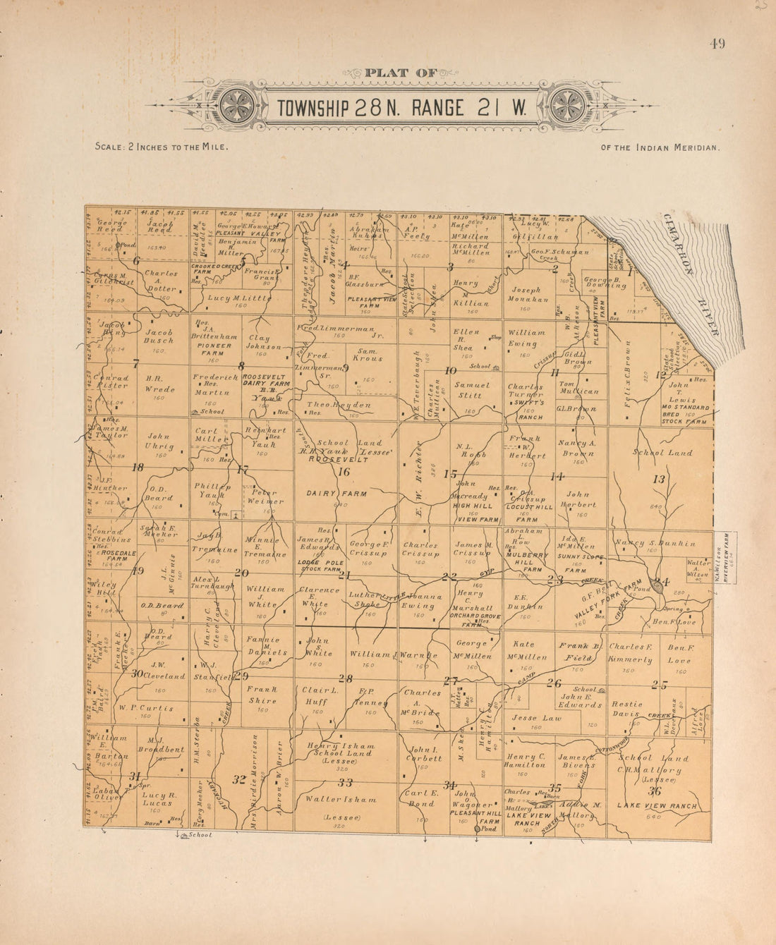 Township 28 Range 21 W from Plat Book of Harper County, Oklahoma : Containing Maps of Villages, Cities and Townships of the County, and of the State, United States and World : Portraits of Representative Citizens and Leading … 1910 by Relic Map Company