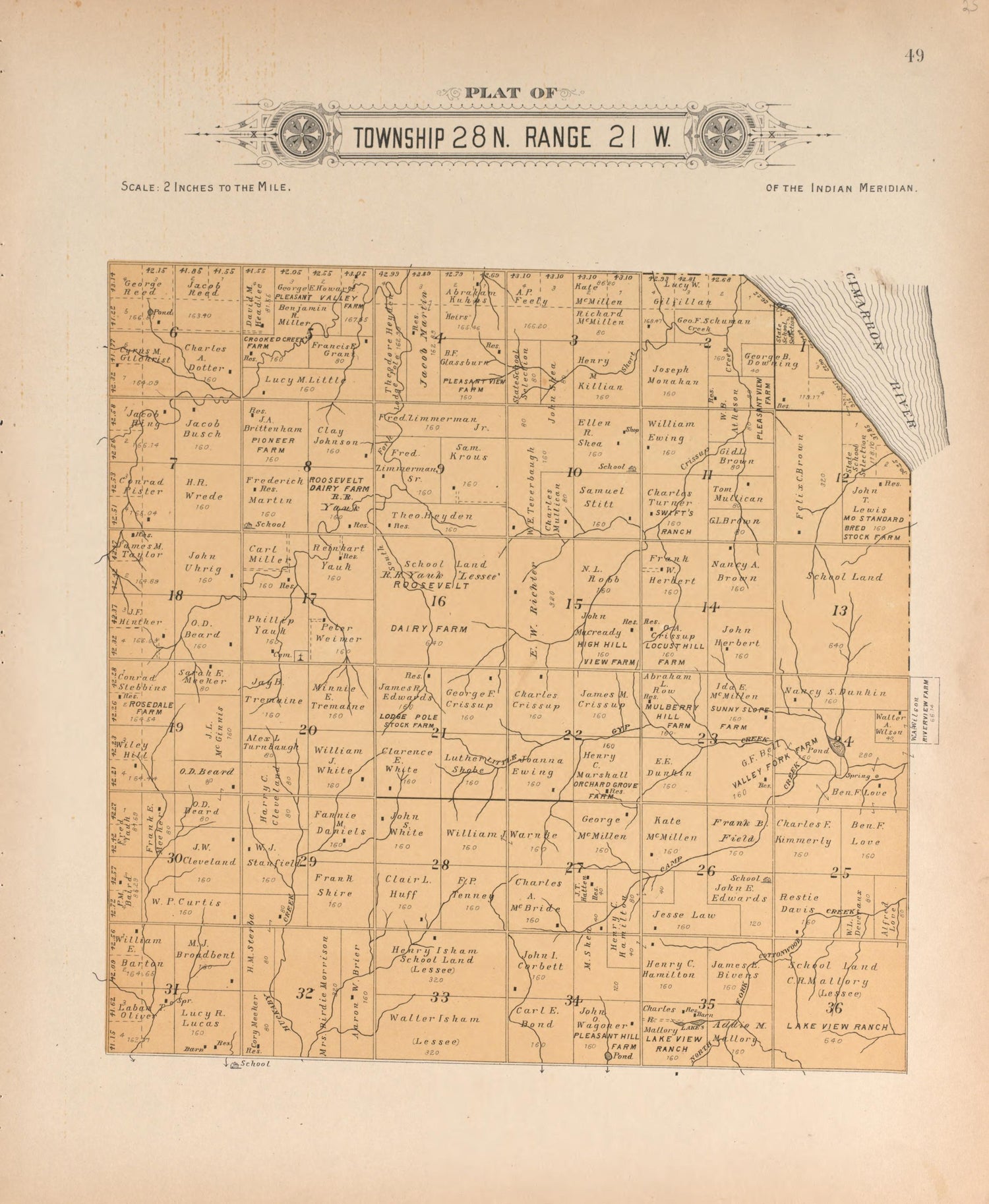 Township 28 Range 21 W from Plat Book of Harper County, Oklahoma : Containing Maps of Villages, Cities and Townships of the County, and of the State, United States and World : Portraits of Representative Citizens and Leading … 1910 by Relic Map Company