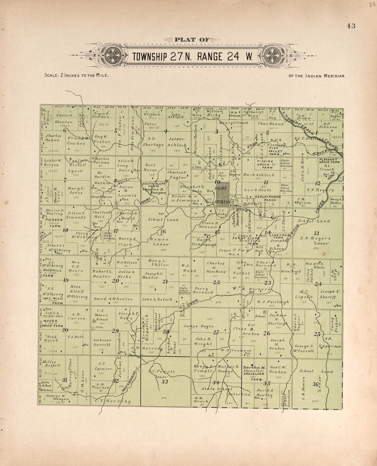 Township 27 Range 24 W from Plat Book of Harper County, Oklahoma : Containing Maps of Villages, Cities and Townships of the County, and of the State, United States and World : Portraits of Representative Citizens and Leading … 1910 by Relic Map Company