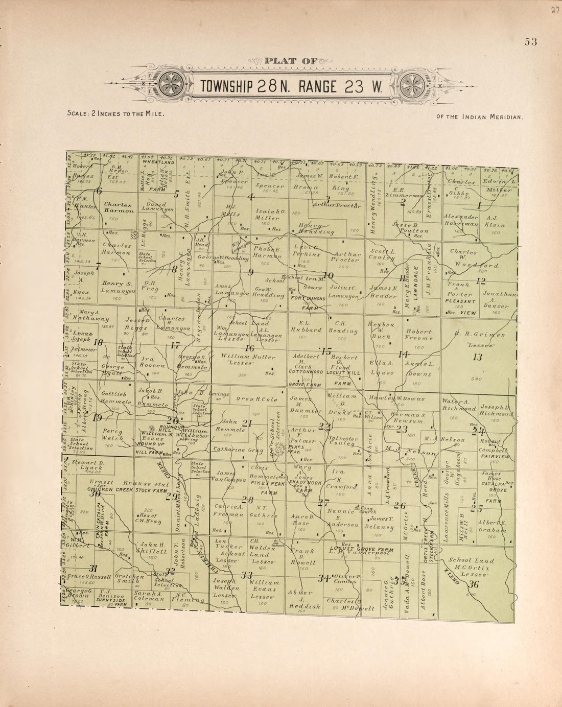 Township 28 Range 23 W from Plat Book of Harper County, Oklahoma : Containing Maps of Villages, Cities and Townships of the County, and of the State, United States and World : Portraits of Representative Citizens and Leading … 1910 by Relic Map Company
