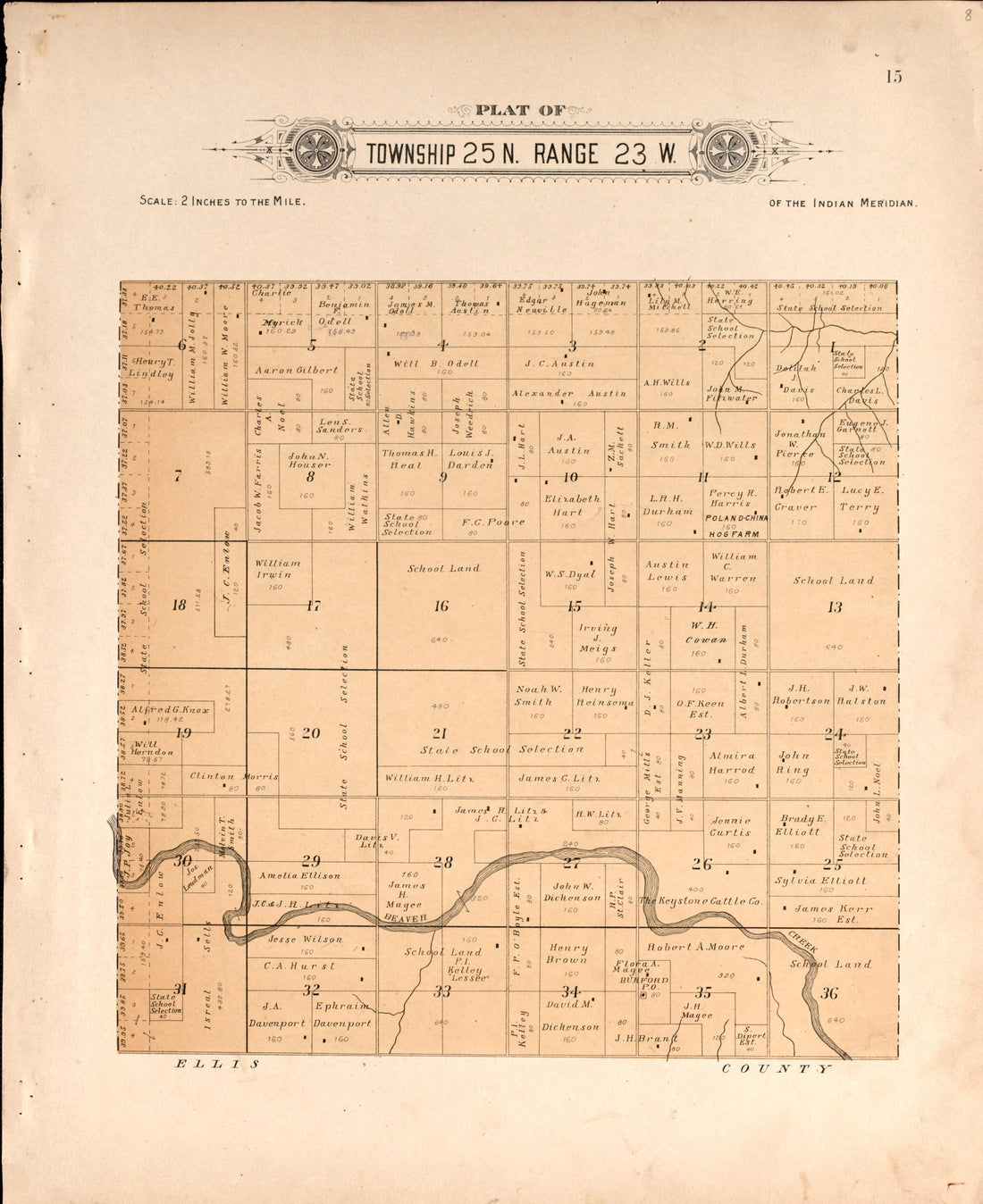 Township 25 Range 23 W from Plat Book of Harper County, Oklahoma : Containing Maps of Villages, Cities and Townships of the County, and of the State, United States and World : Portraits of Representative Citizens and Leading … 1910 by Relic Map Company