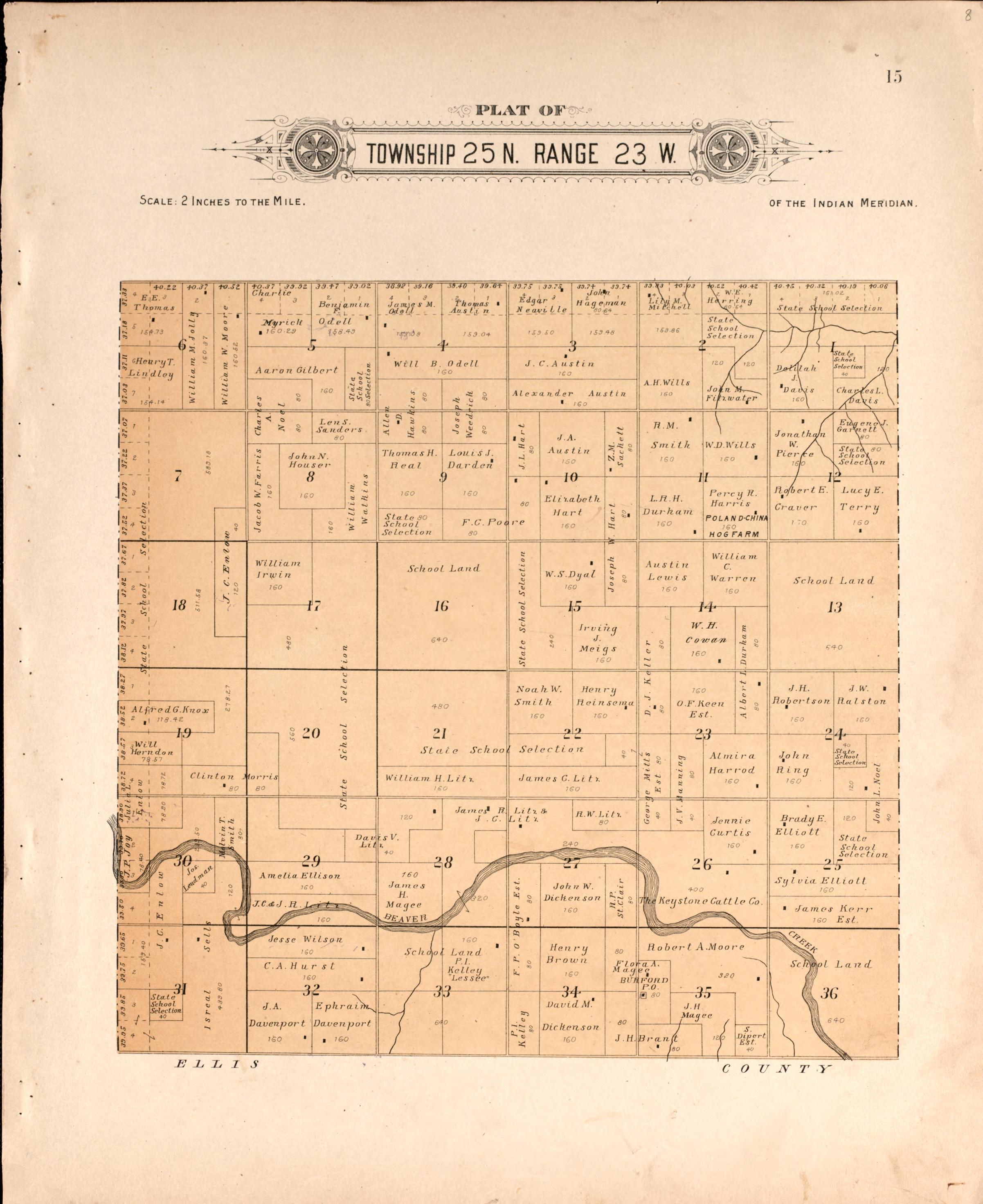 Township 25 Range 23 W from Plat Book of Harper County, Oklahoma : Containing Maps of Villages, Cities and Townships of the County, and of the State, United States and World : Portraits of Representative Citizens and Leading … 1910 by Relic Map Company