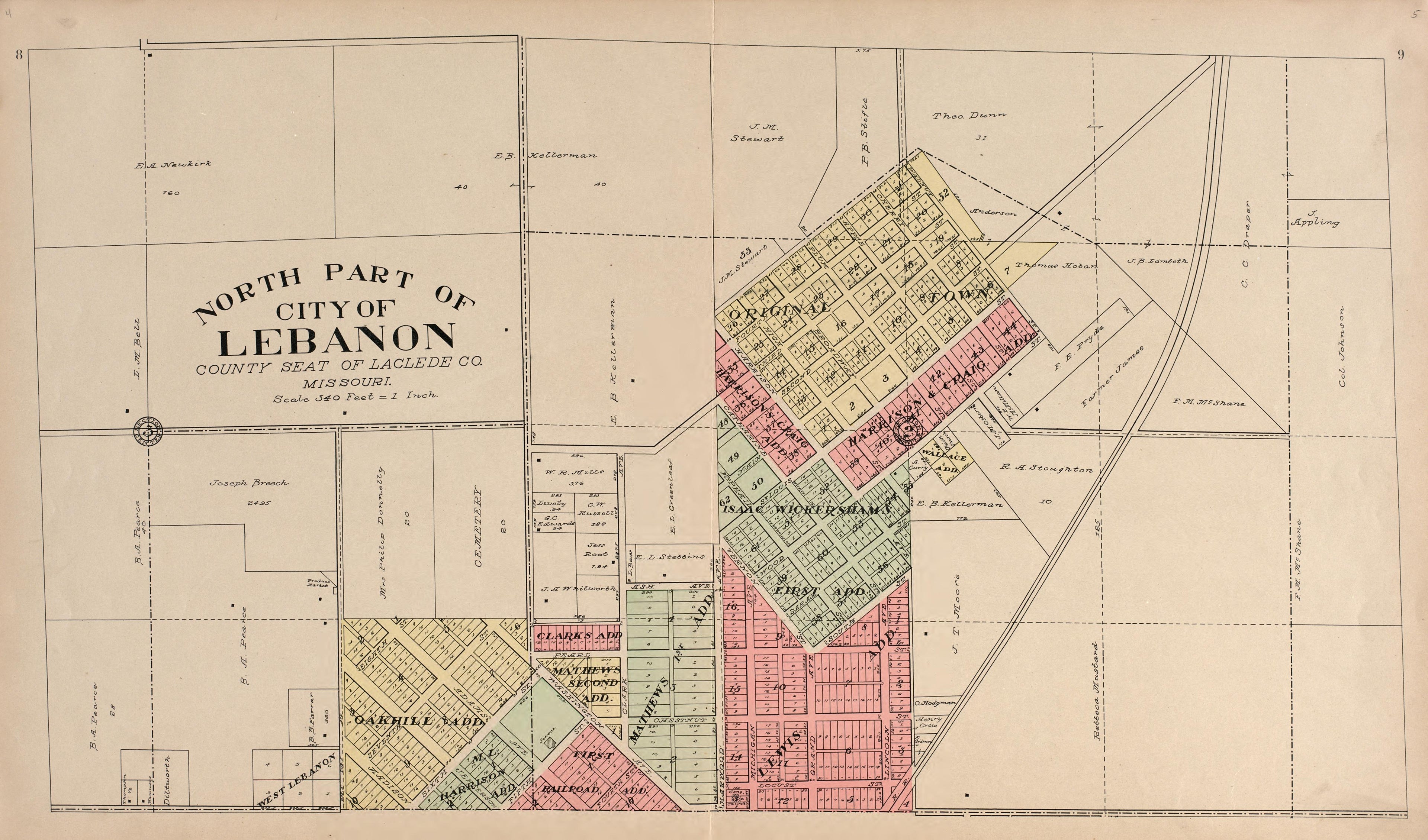North Part of City of Lebanon from Plat Book of La Clede County, Missouri : Containing Maps of Villages, Cities and Townships of the County, and of the State, United States and World : Also Portraits of Representative Citizens, … 1912 by Relic Map Company