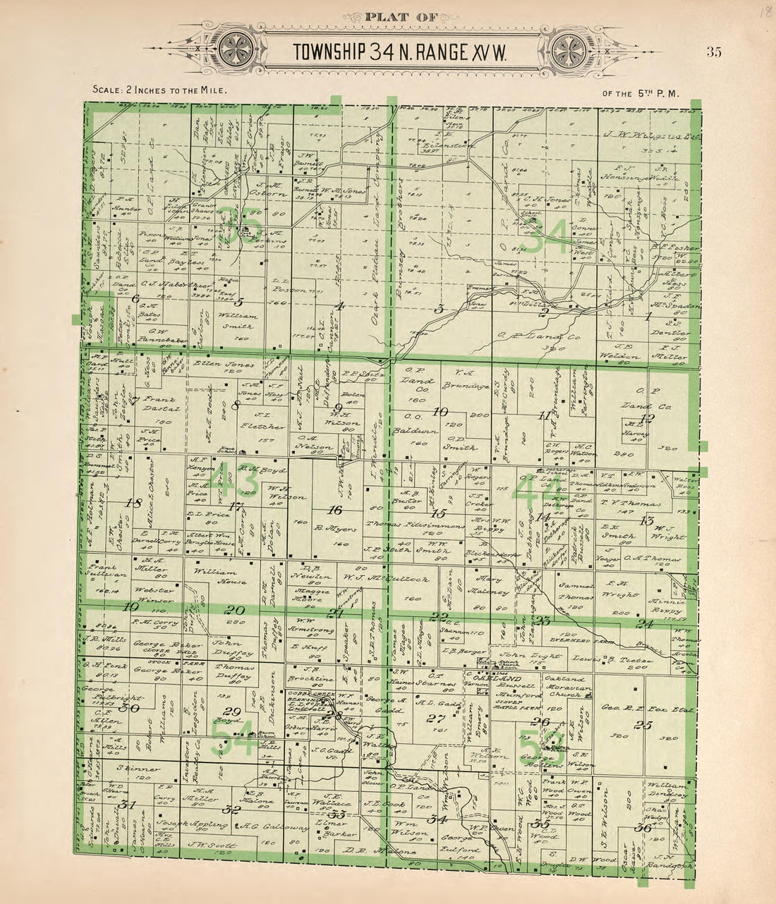 Township 34 N Range XV W from Plat Book of La Clede County, Missouri : Containing Maps of Villages, Cities and Townships of the County, and of the State, United States and World : Also Portraits of Representative Citizens, … 1912 by Relic Map Company