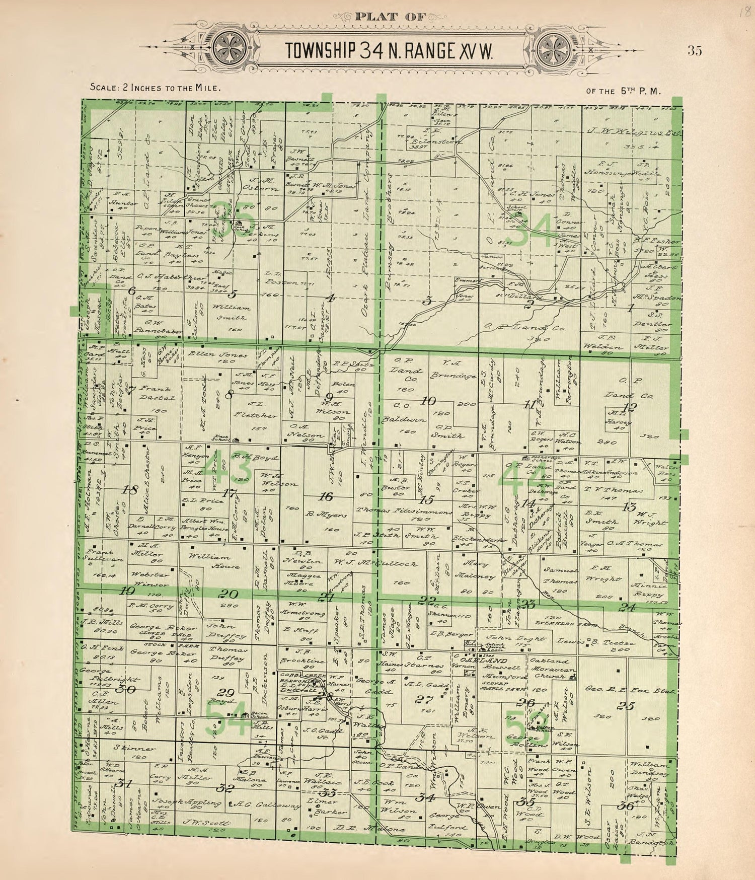 Township 34 N Range XV W from Plat Book of La Clede County, Missouri : Containing Maps of Villages, Cities and Townships of the County, and of the State, United States and World : Also Portraits of Representative Citizens, … 1912 by Relic Map Company