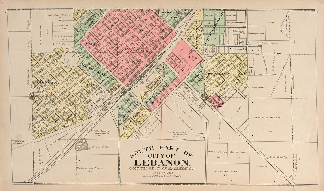 South Part of City of Lebanon from Plat Book of La Clede County, Missouri : Containing Maps of Villages, Cities and Townships of the County, and of the State, United States and World : Also Portraits of Representative Citizens, … 1912 by Relic Map Company