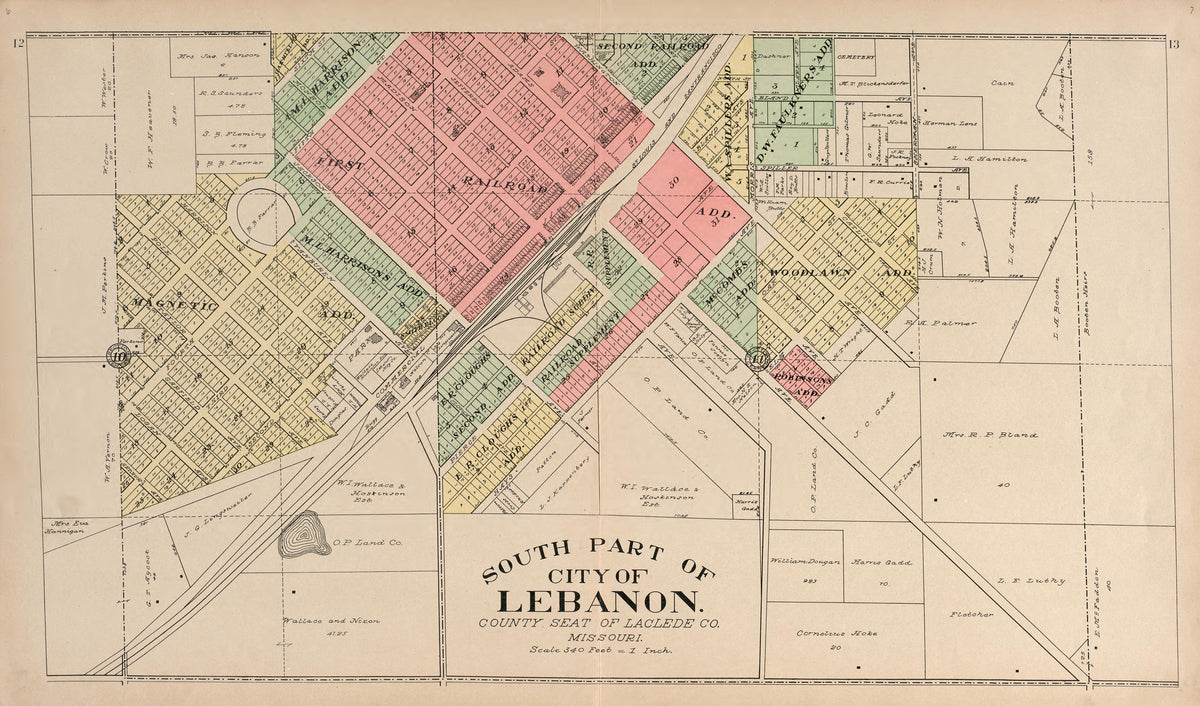 South Part of City of Lebanon from Plat Book of La Clede County, Missouri : Containing Maps of Villages, Cities and Townships of the County, and of the State, United States and World : Also Portraits of Representative Citizens, … 1912 by Relic Map Company