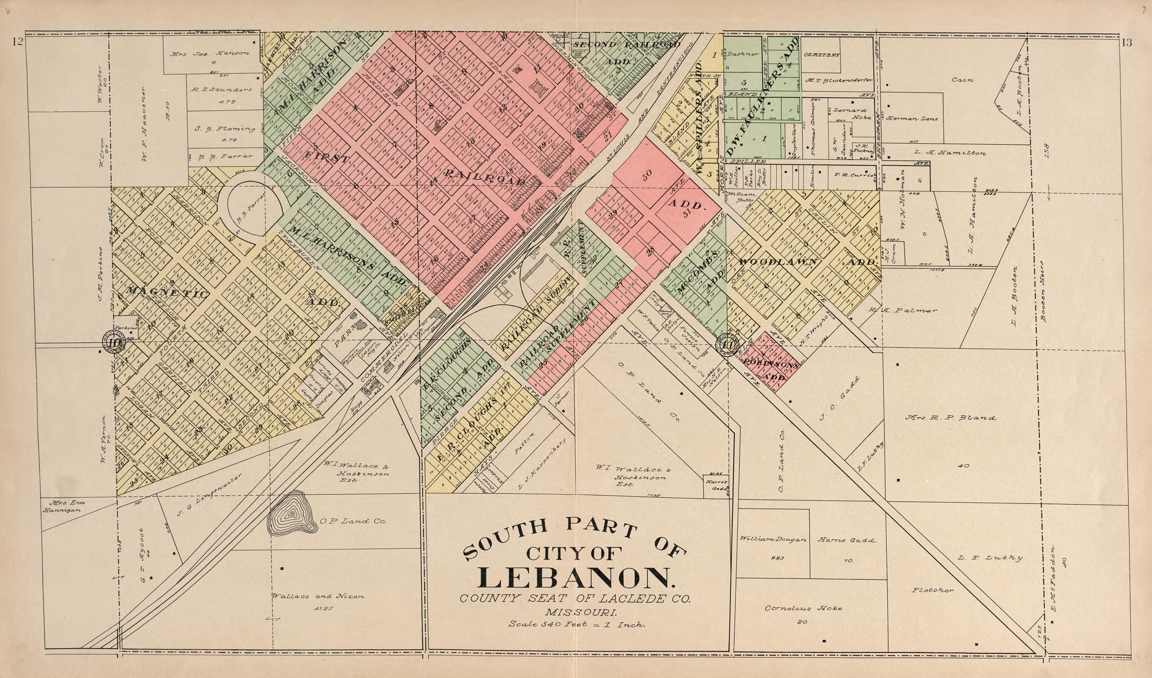 South Part of City of Lebanon from Plat Book of La Clede County, Missouri : Containing Maps of Villages, Cities and Townships of the County, and of the State, United States and World : Also Portraits of Representative Citizens, … 1912 by Relic Map Company