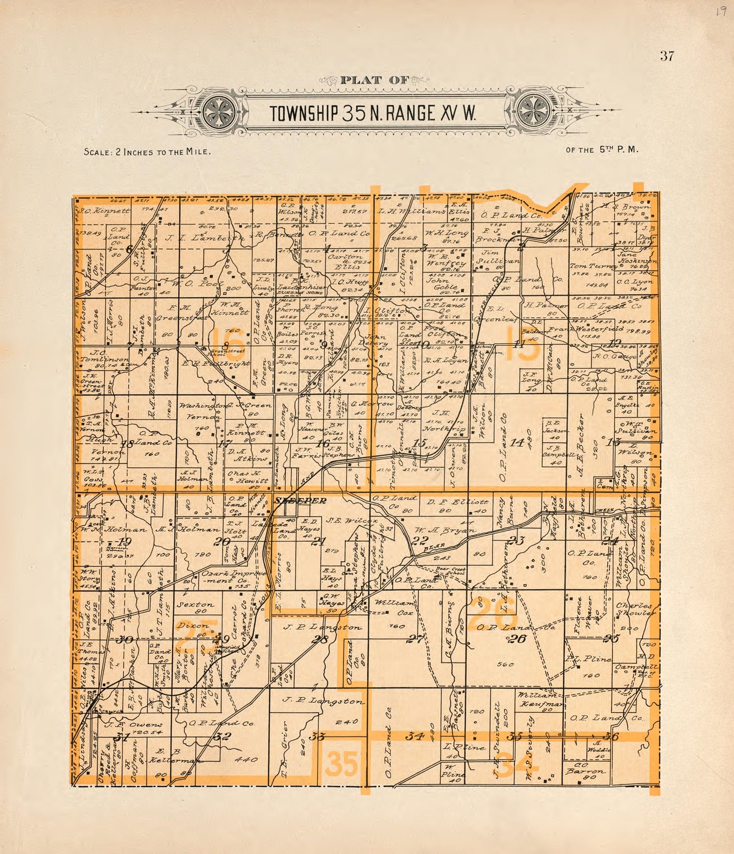 Township 35 N Range XV W from Plat Book of La Clede County, Missouri : Containing Maps of Villages, Cities and Townships of the County, and of the State, United States and World : Also Portraits of Representative Citizens, … 1912 by Relic Map Company
