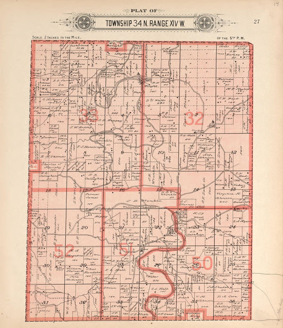 Township 34 N Range XIV W from Plat Book of La Clede County, Missouri : Containing Maps of Villages, Cities and Townships of the County, and of the State, United States and World : Also Portraits of Representative Citizens, … 1912 by Relic Map Company