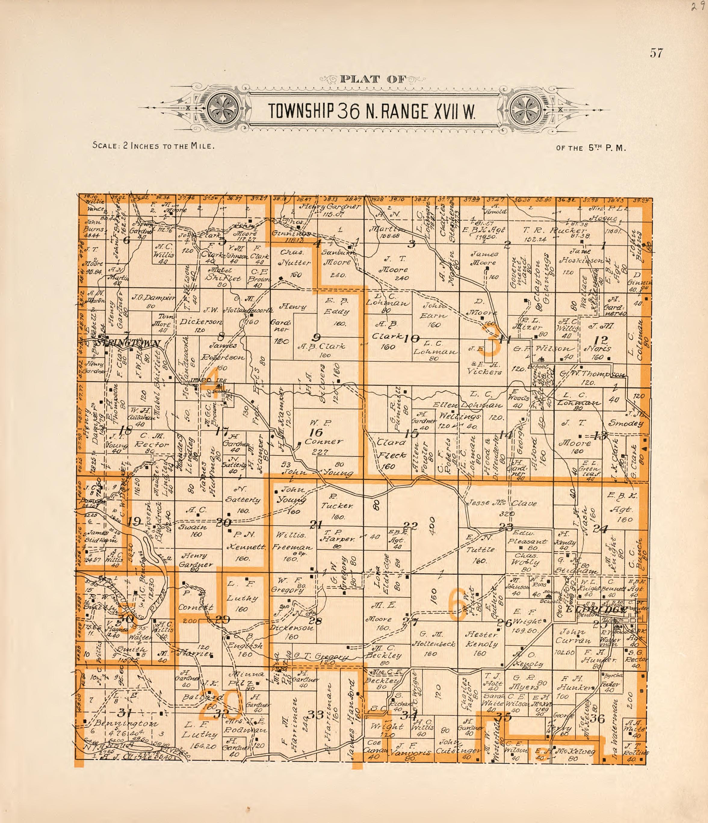 Township 36 N Range XVII W from Plat Book of La Clede County, Missouri : Containing Maps of Villages, Cities and Townships of the County, and of the State, United States and World : Also Portraits of Representative Citizens, … 1912 by Relic Map Company