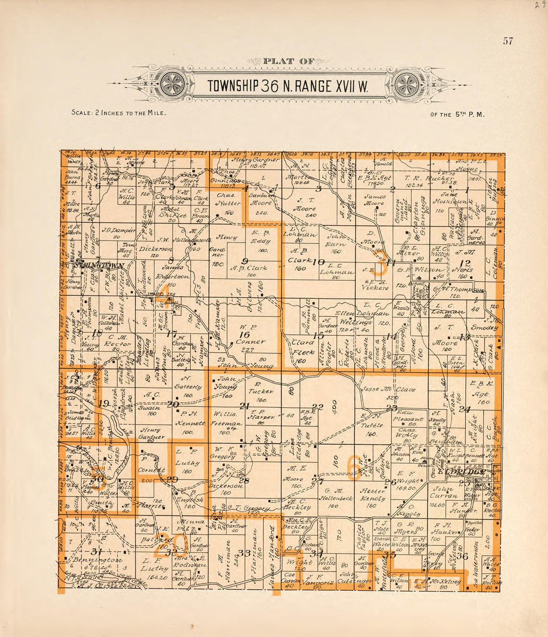 Township 36 N Range XVII W from Plat Book of La Clede County, Missouri : Containing Maps of Villages, Cities and Townships of the County, and of the State, United States and World : Also Portraits of Representative Citizens, … 1912 by Relic Map Company