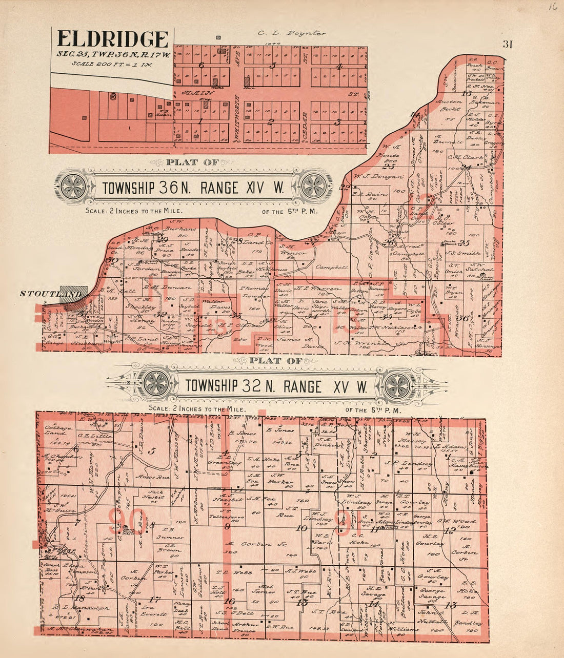 Eldridge &amp; Plats of 2 Townships from Plat Book of La Clede County, Missouri : Containing Maps of Villages, Cities and Townships of the County, and of the State, United States and World : Also Portraits of Representative Citizens, … 1912 by Relic Map Company