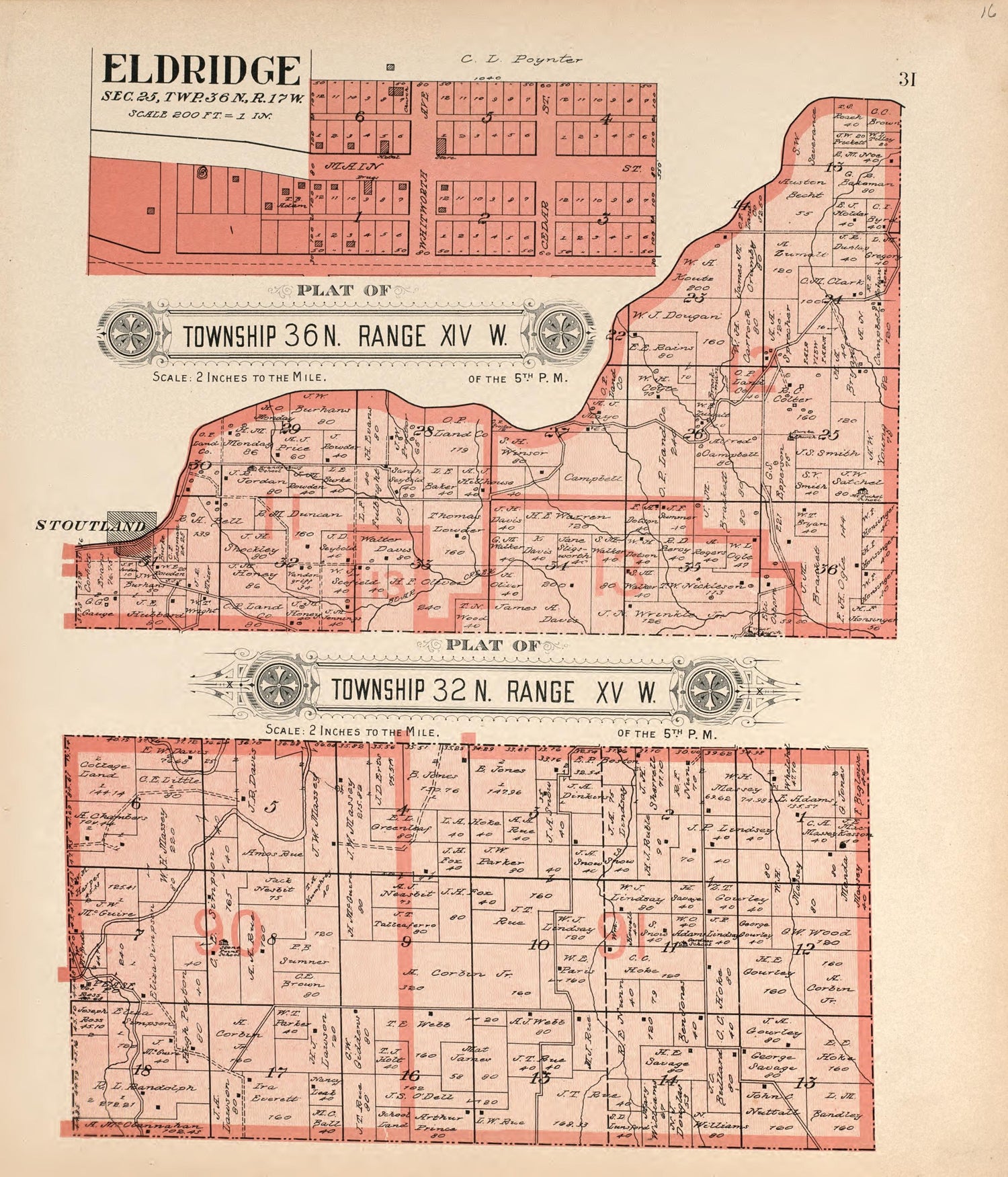 Eldridge &amp; Plats of 2 Townships from Plat Book of La Clede County, Missouri : Containing Maps of Villages, Cities and Townships of the County, and of the State, United States and World : Also Portraits of Representative Citizens, … 1912 by Relic Map Company