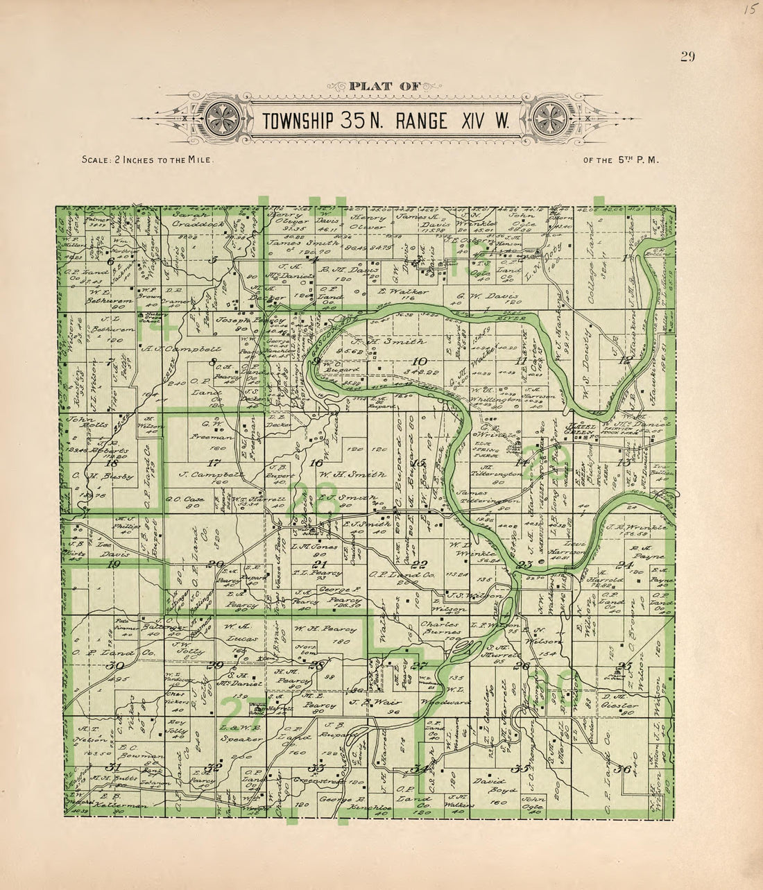 Township 35 N Range XIV W from Plat Book of La Clede County, Missouri : Containing Maps of Villages, Cities and Townships of the County, and of the State, United States and World : Also Portraits of Representative Citizens, … 1912 by Relic Map Company